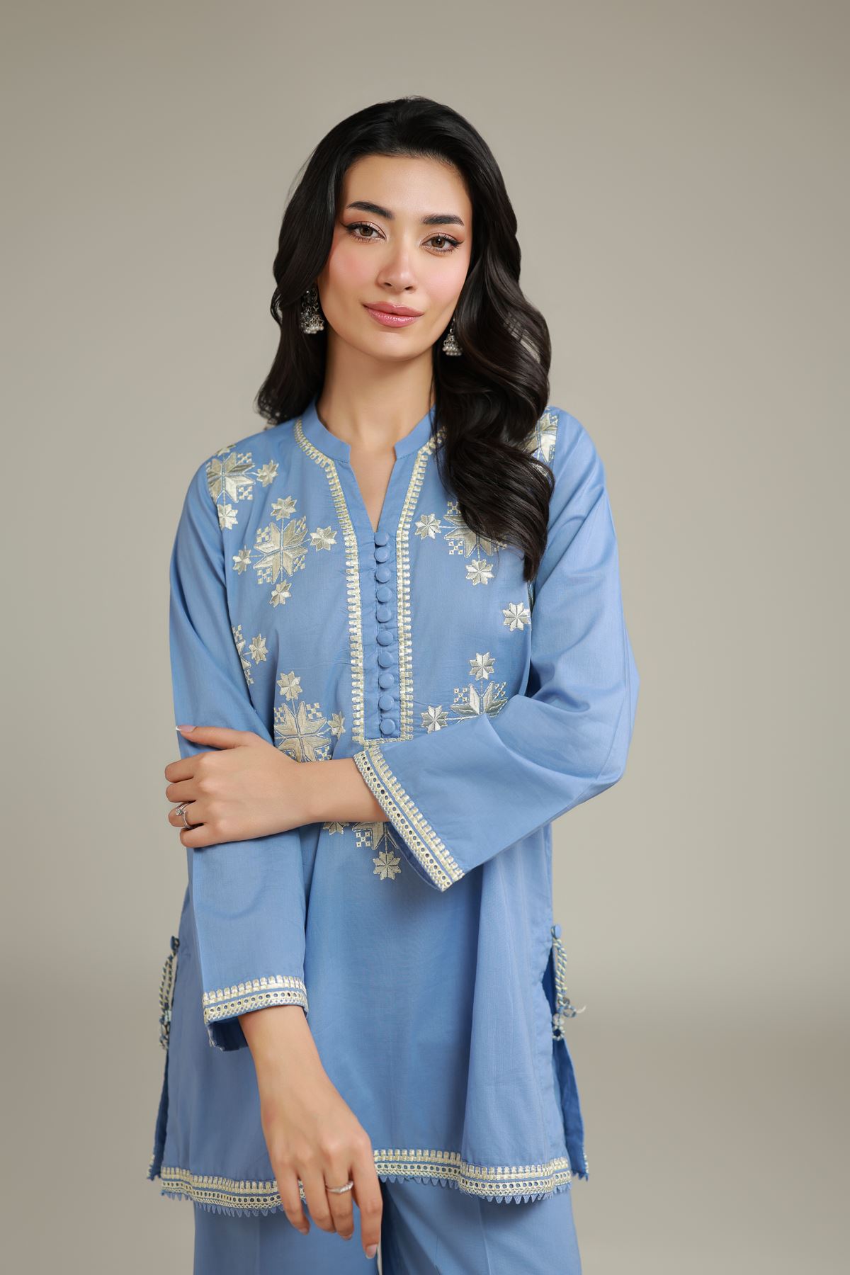 Embroidered Cambric Floral Blue Kurta - 1-26-120-A-A-VG