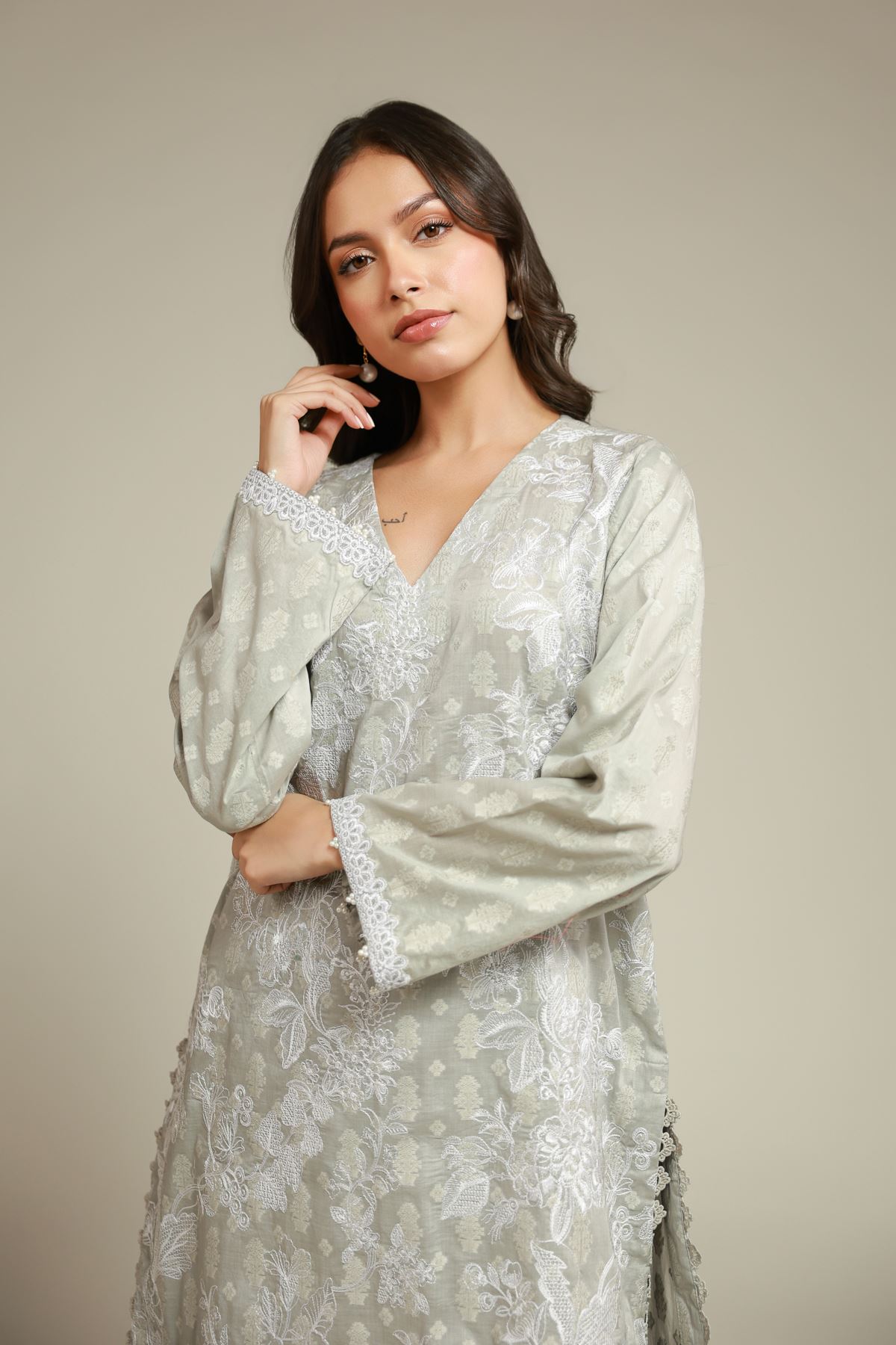 Embroidered Broshia 2 Piece Tailored Set - T-A112-26-109EJ1-VG