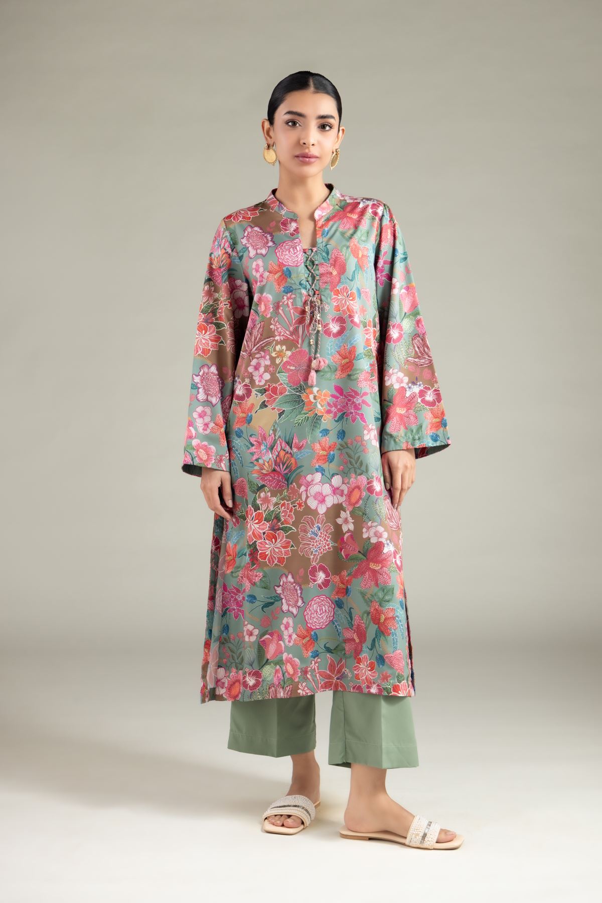 Printed Polyester Silk Pants - 1-26-105-B-F-VG
