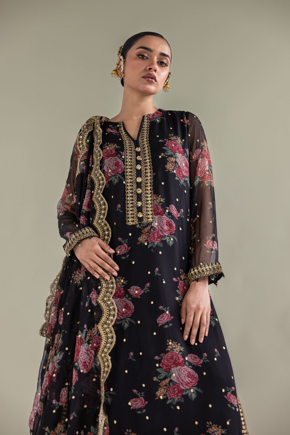 Embroidered Chiffon Floral 3-Piece Set - 1-26-127-A-D-VG
