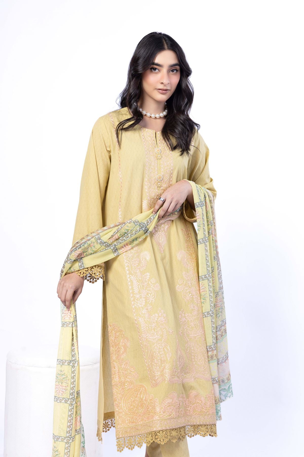 Embroidered Cotton Dobby Tailored 3 Piece - T-A22-26-107FA-VG