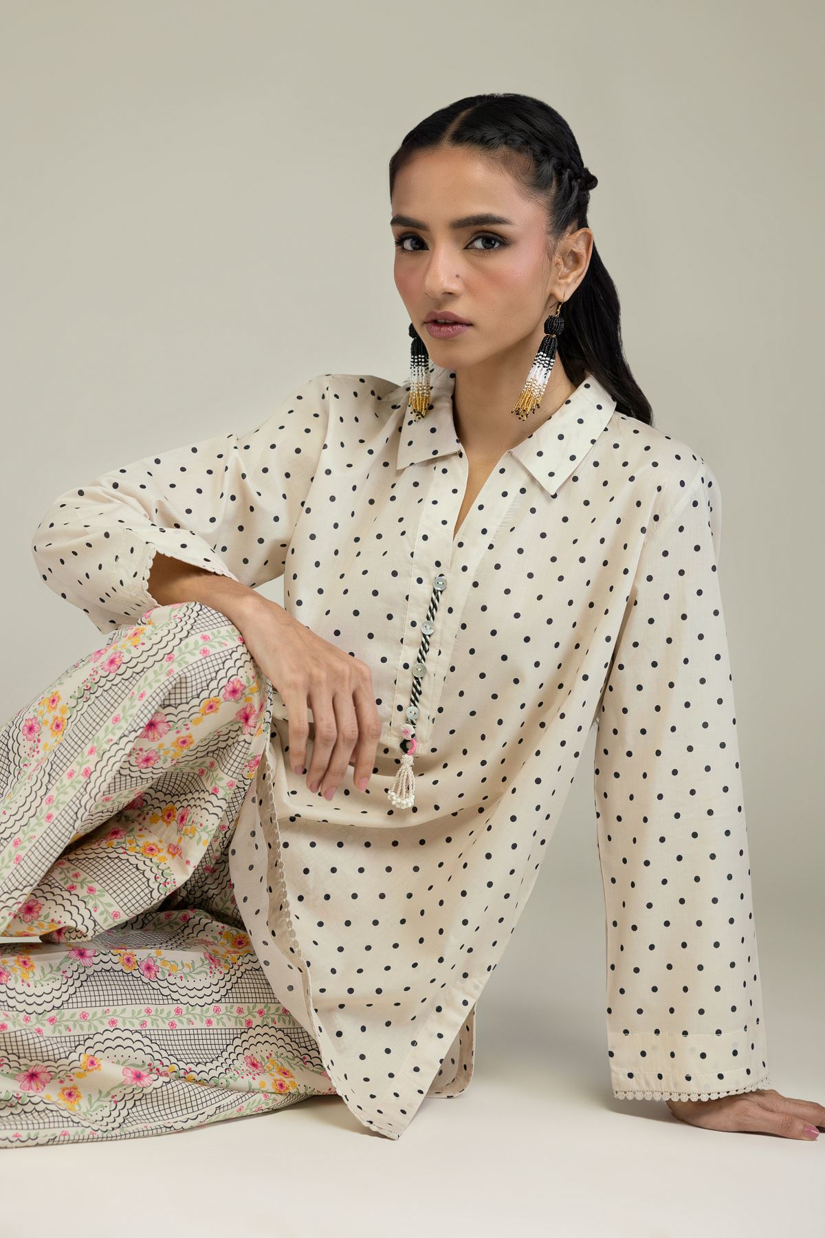 Printed Cambric Cambric V-Neck Kurta - 25-10-11E1-01TB-VG