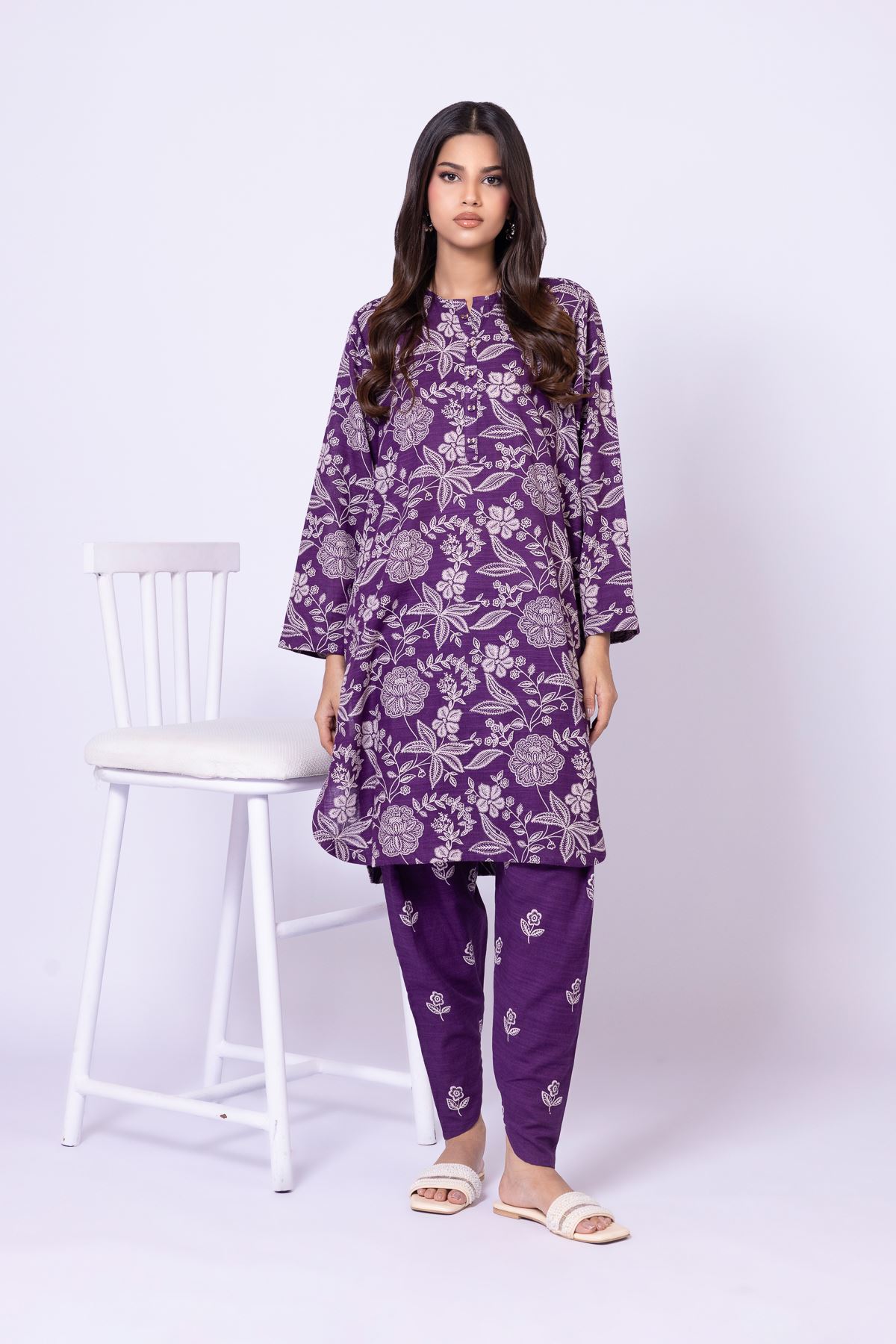Printed Khaddar Kurta - 25-10-12E4-05TA-VG