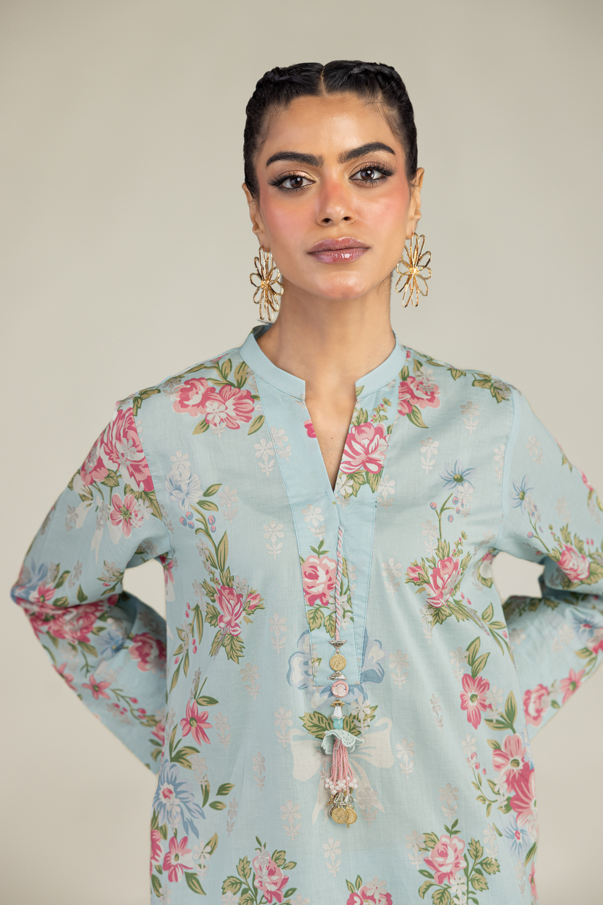 Printed Cambric Blue Floral Kurta - 1-26-236-A-D1-VG