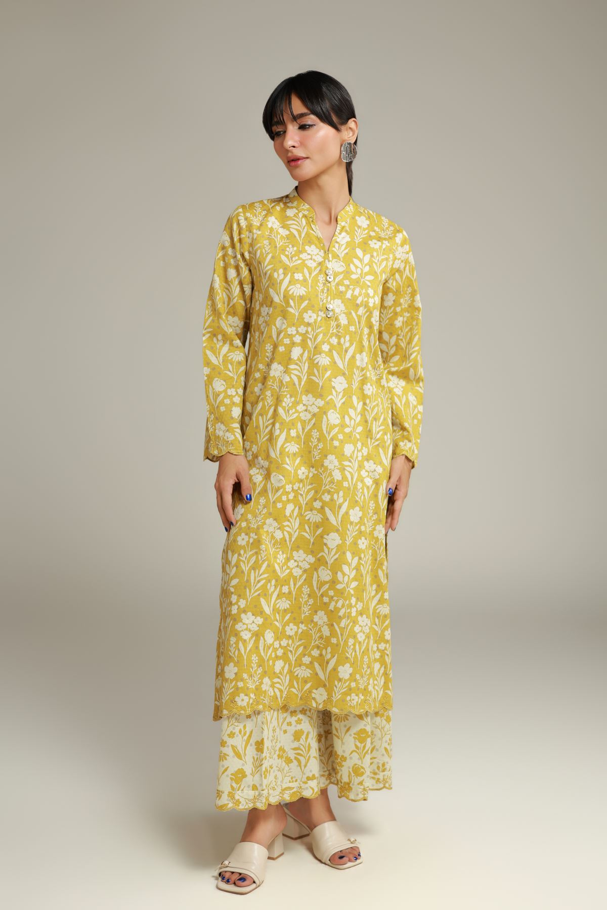 Embroidered Cotton Dobby Long Cotton Kurta - 12-26-115-F-E-VG