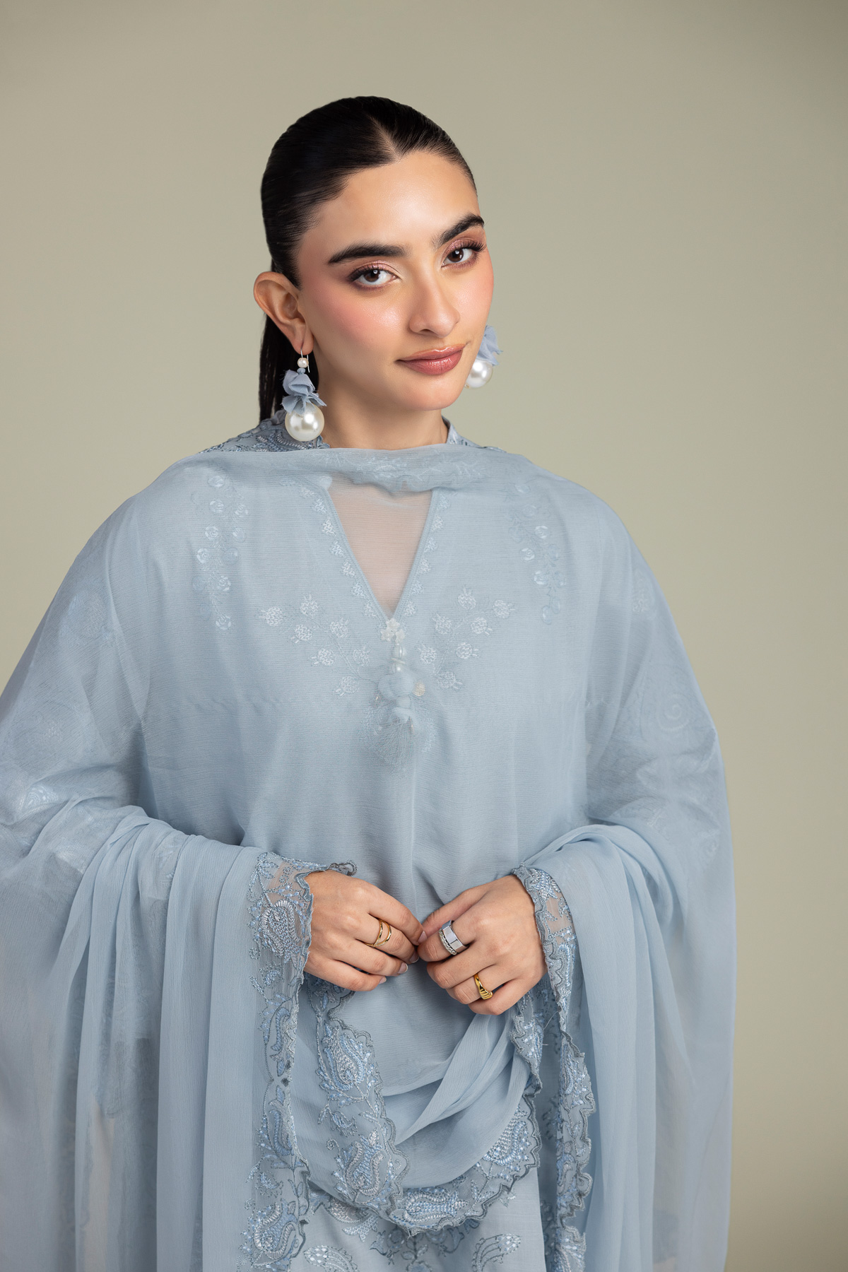 Embroidered Chiffon Blue Chiffon Dupatta - 1-26-309-B-D1-VG
