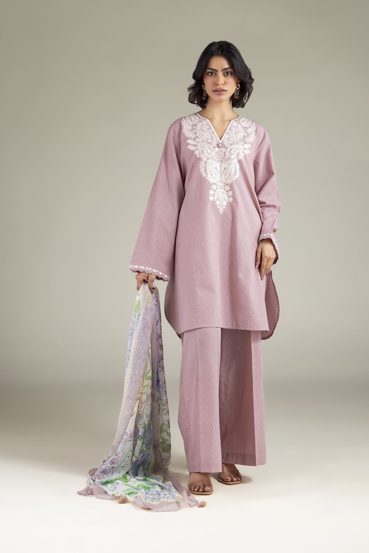 Embroidered Cotton Dobby Tailored Cotton 3-Piece - T-A11-26-104FB2-VG