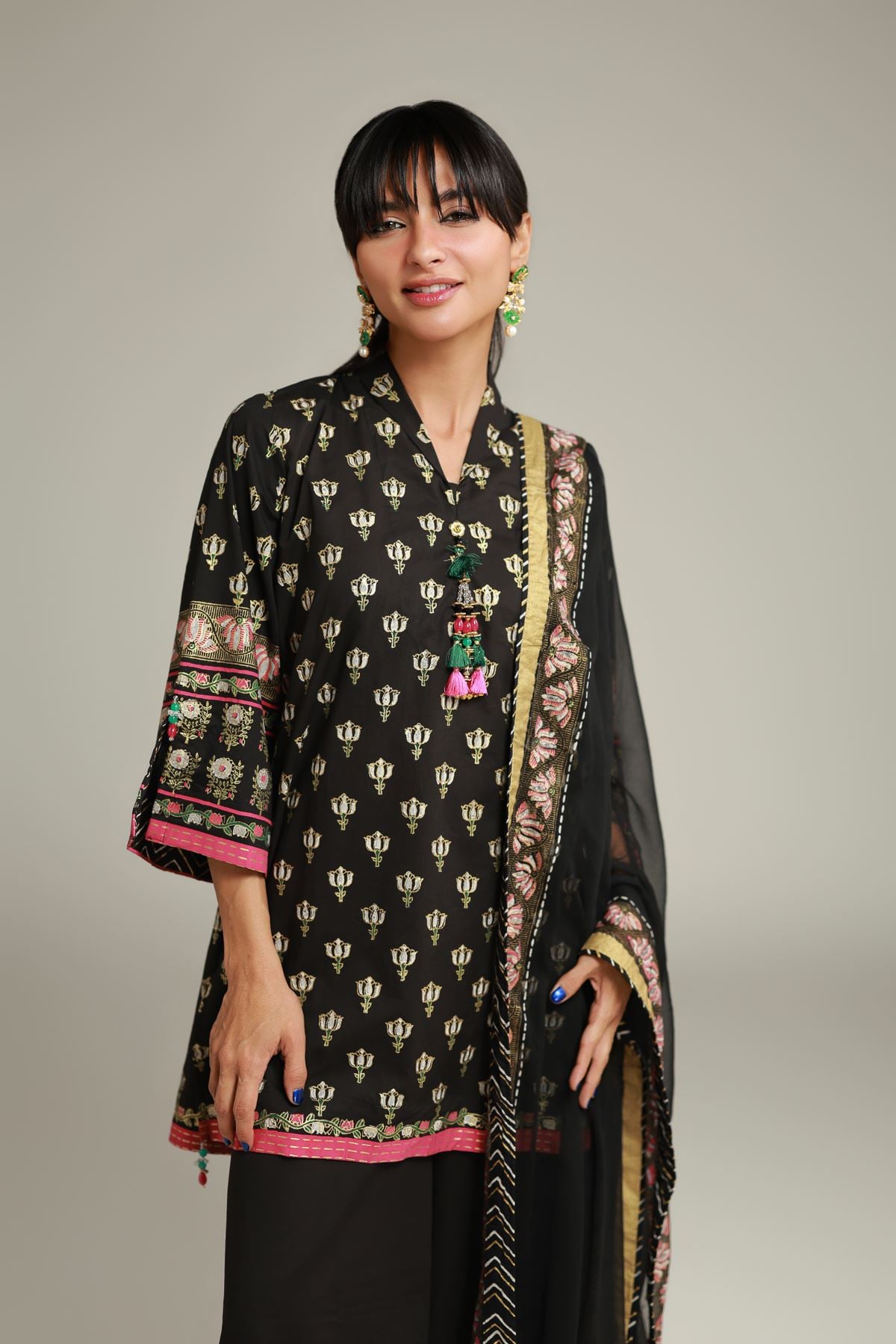 Printed Cambric Black 3-Piece Set - 5-26-104-F-E-VG