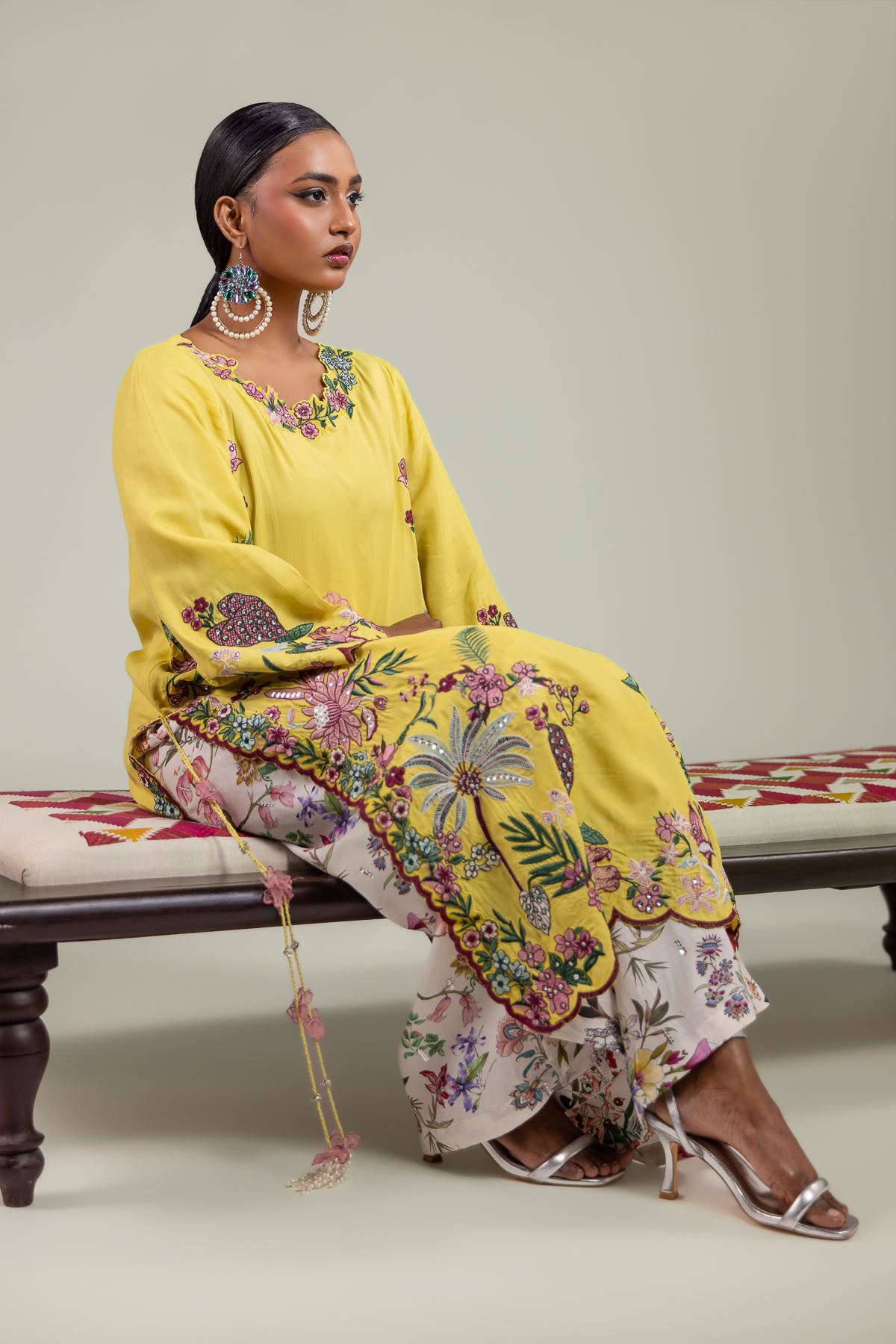 Raw Silk Floral Silk Kurta - 1-26-137-A-C-VG