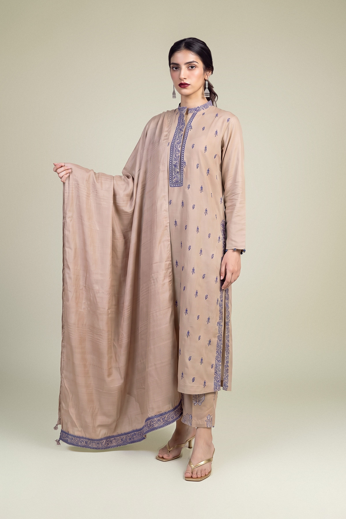 Embroidered Polyester Silk Polyester Silk Dupatta - 1-26-309-B-D1-VG