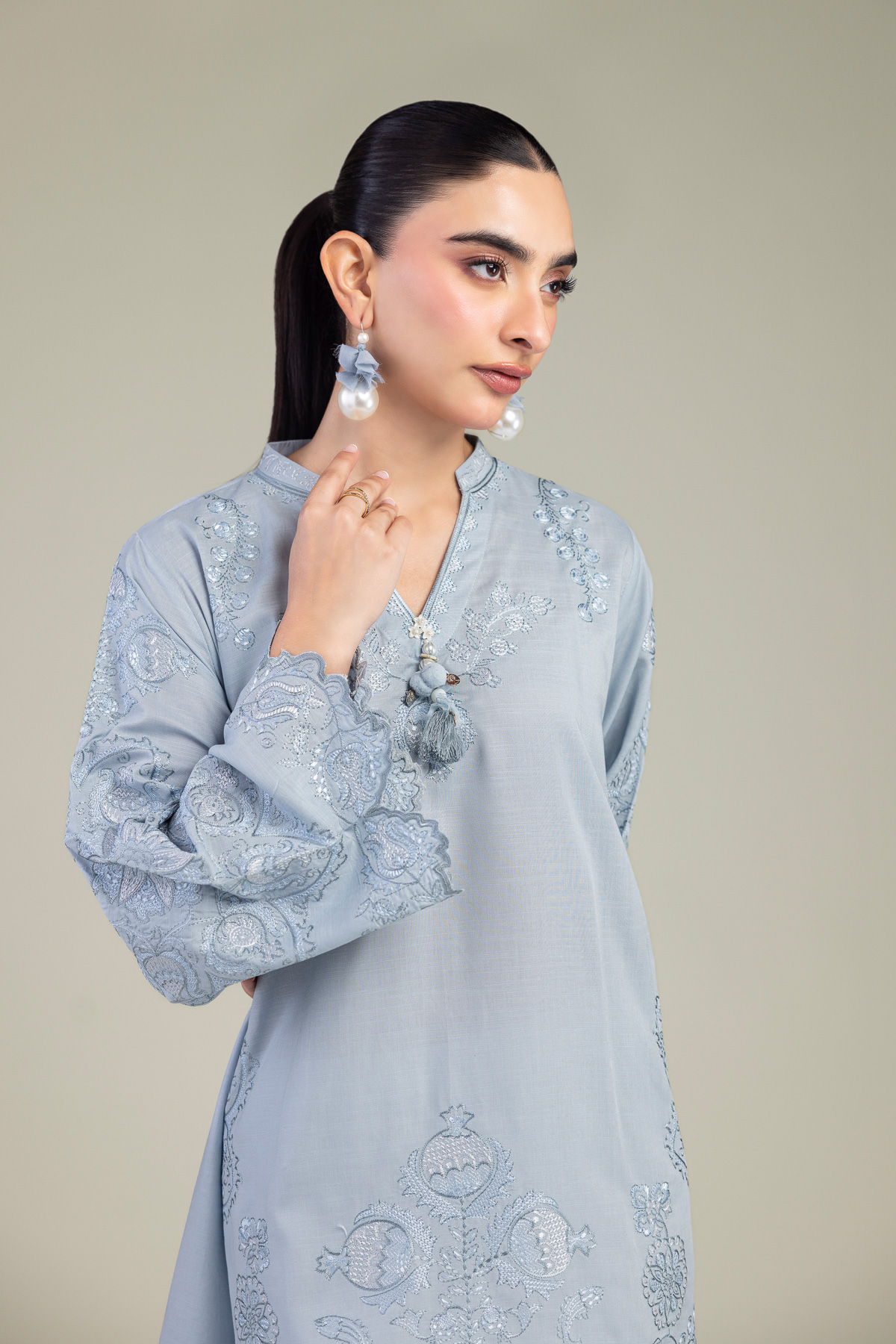 Embroidered Raw Silk Blue Silk Kurta - A22-26-214FH1-VG