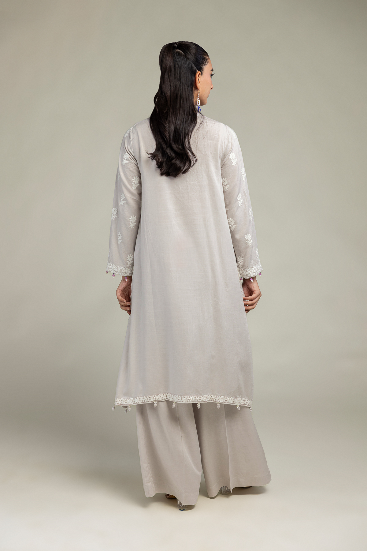 Embroidered Raw Silk Floral Longline Kurta - 1-26-102-A-F-VG