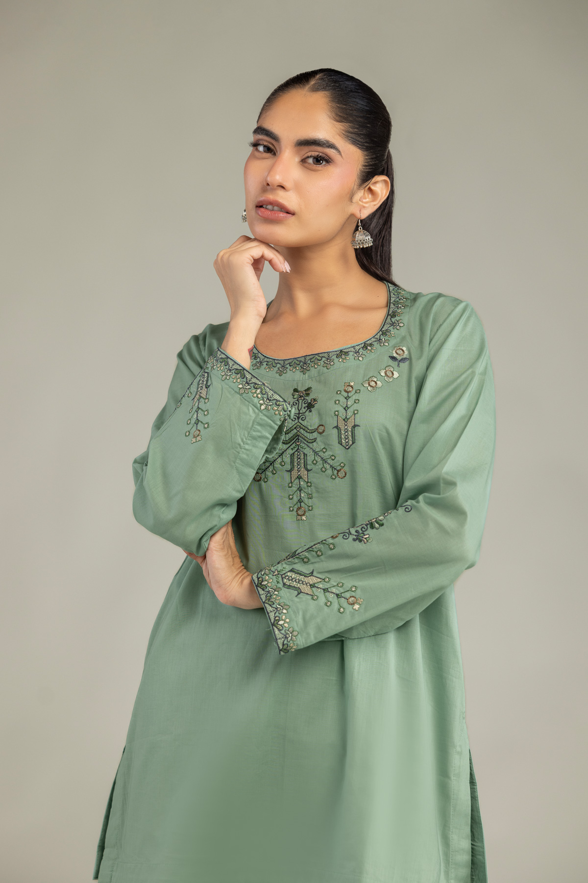 Embroidered Cambric Green Cambric Kurta - 1-26-102-A-F-VG