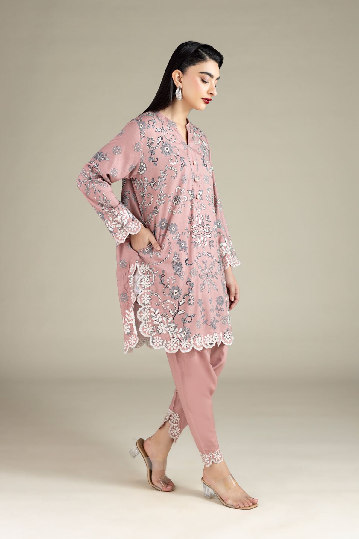 Embroidered Raw Silk Pants - 25-10-10S4-02TB-VG