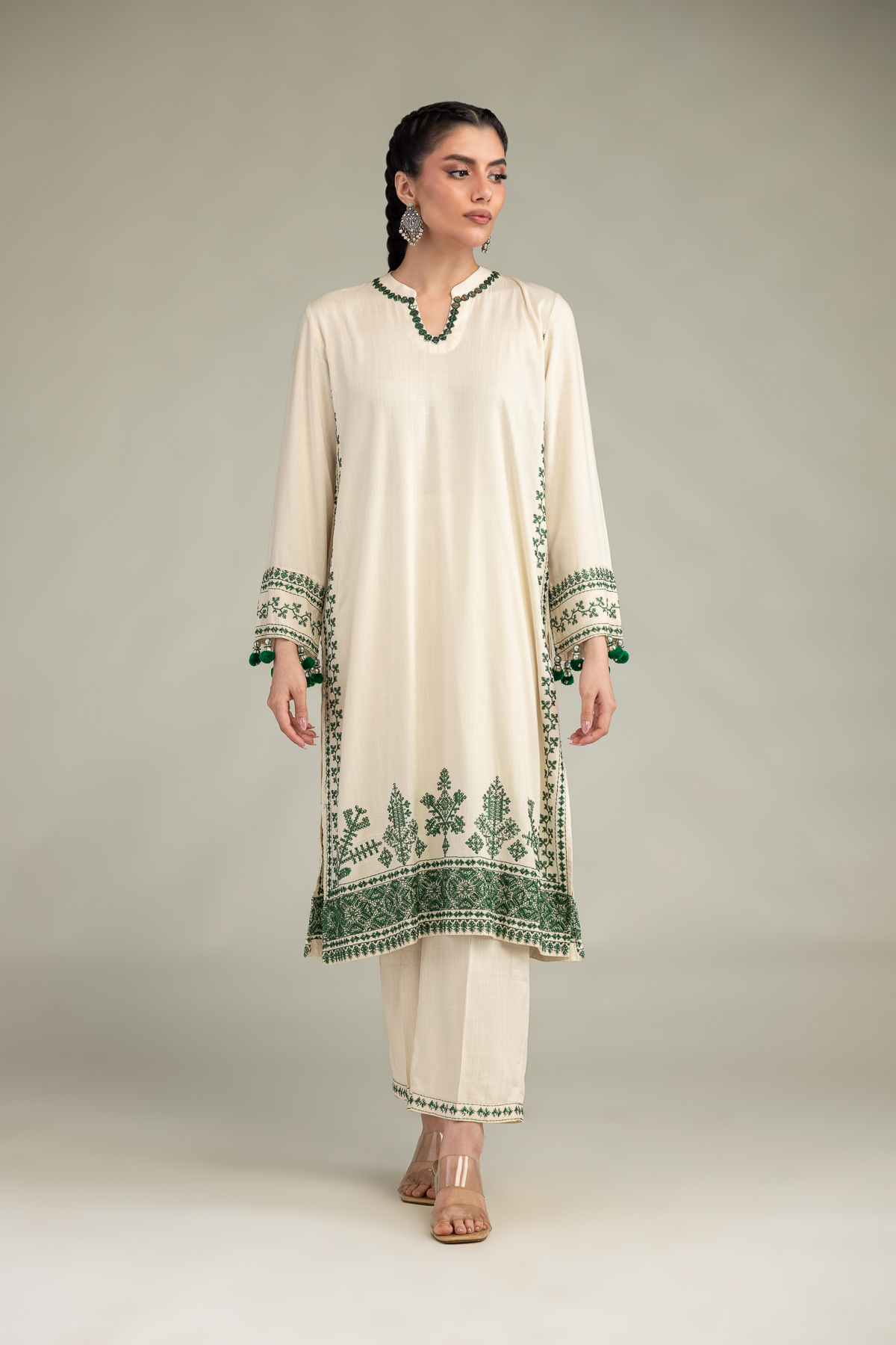Embroidered Raw Silk Raw Silk Kurta - 1-26-309-B-D1-VG