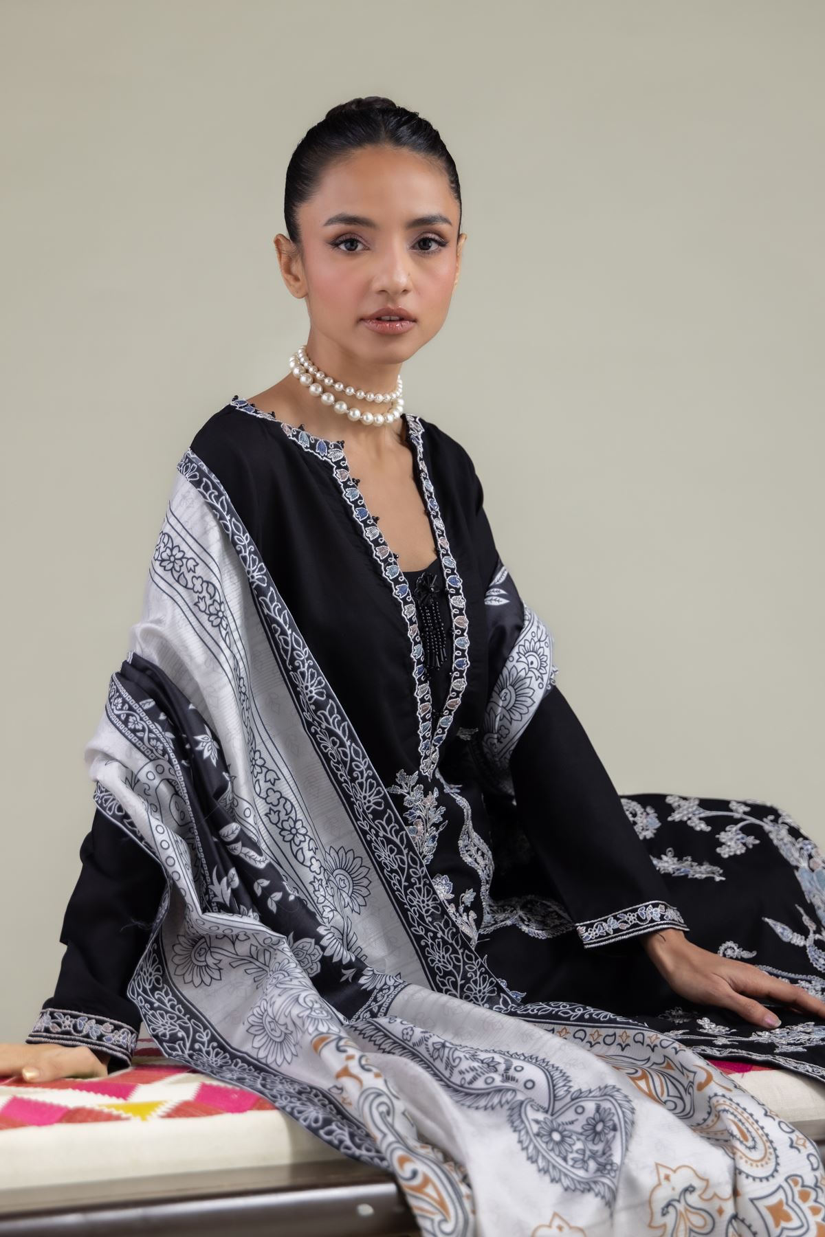 Embroidered Raw Silk Kurta - 2-26-105-A-D-VG