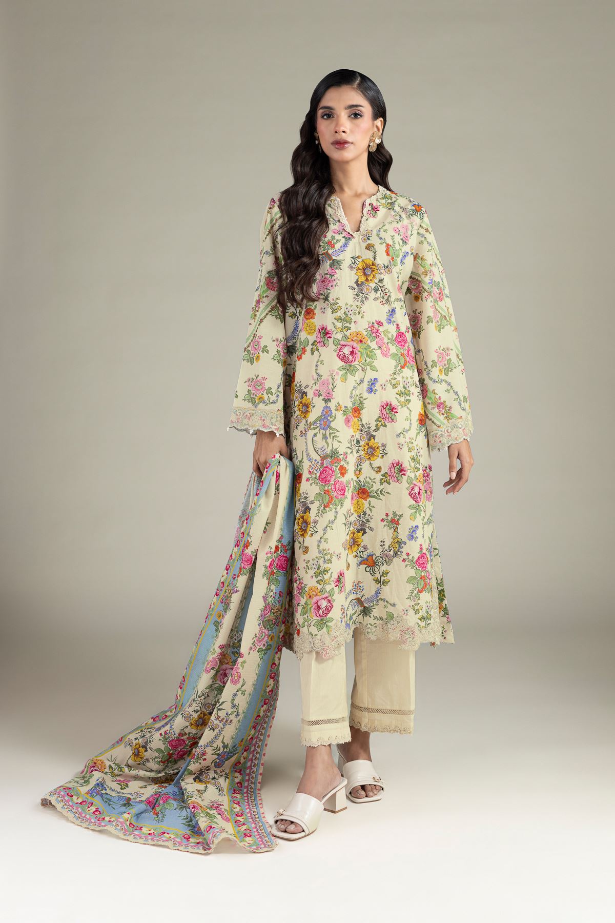 Embroidered Cambric Tailored 3 Piece - T-A33-26-104FB1-VG