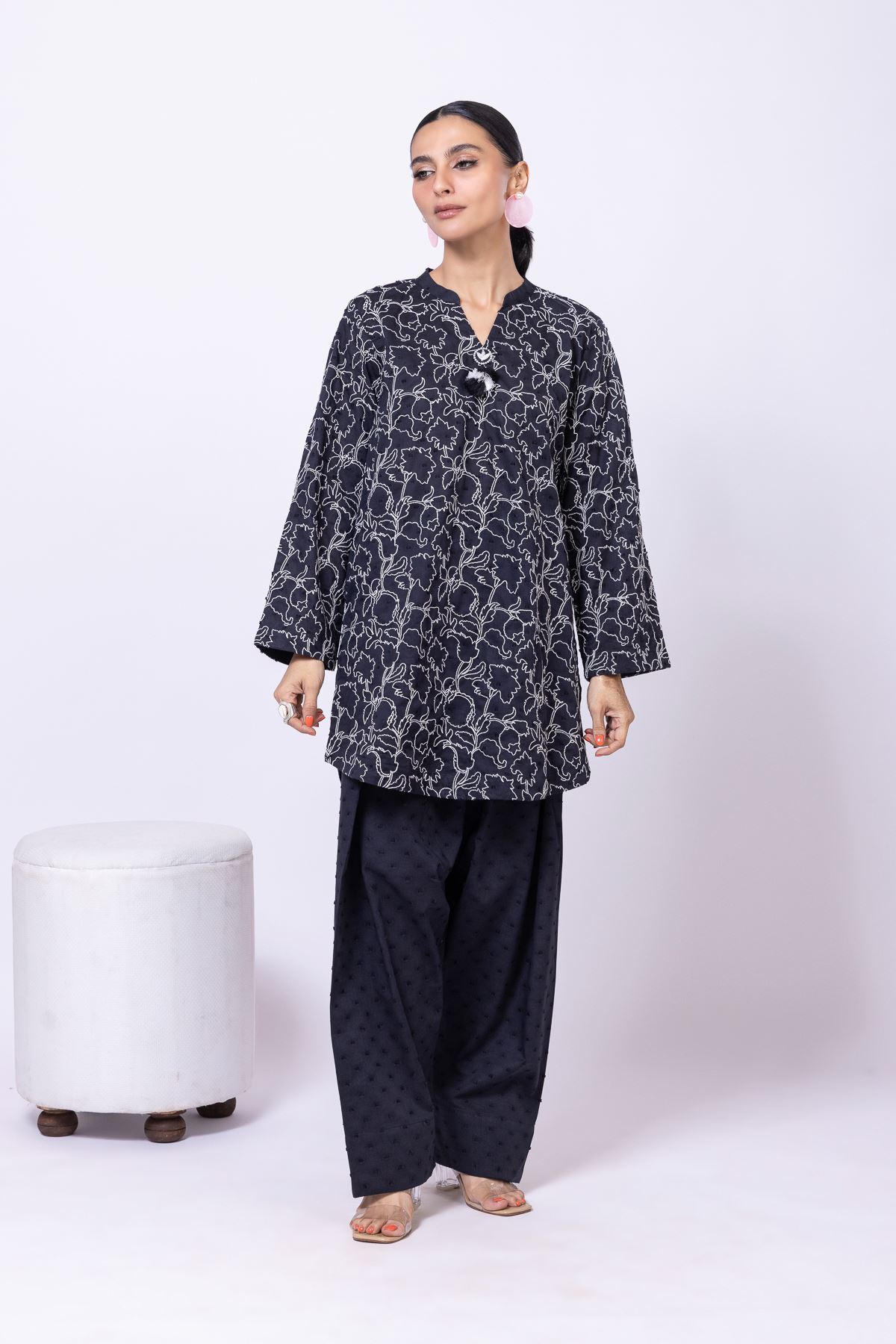 Dyed Cross Slub Broshia Shalwar - 25-W02iB-09TA-VG