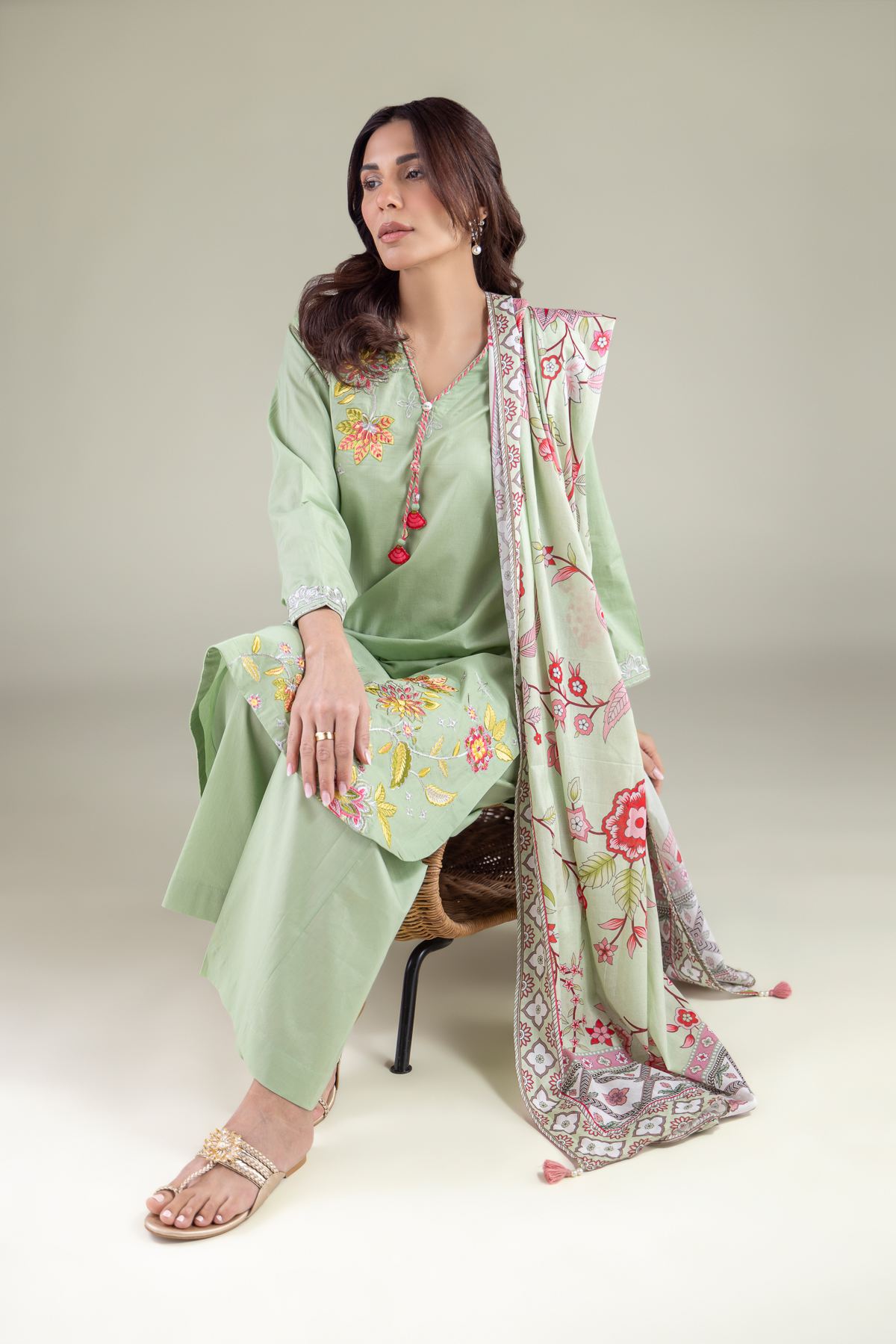 Embroidered Lawn Mint Lawn Dupatta - 1001917636