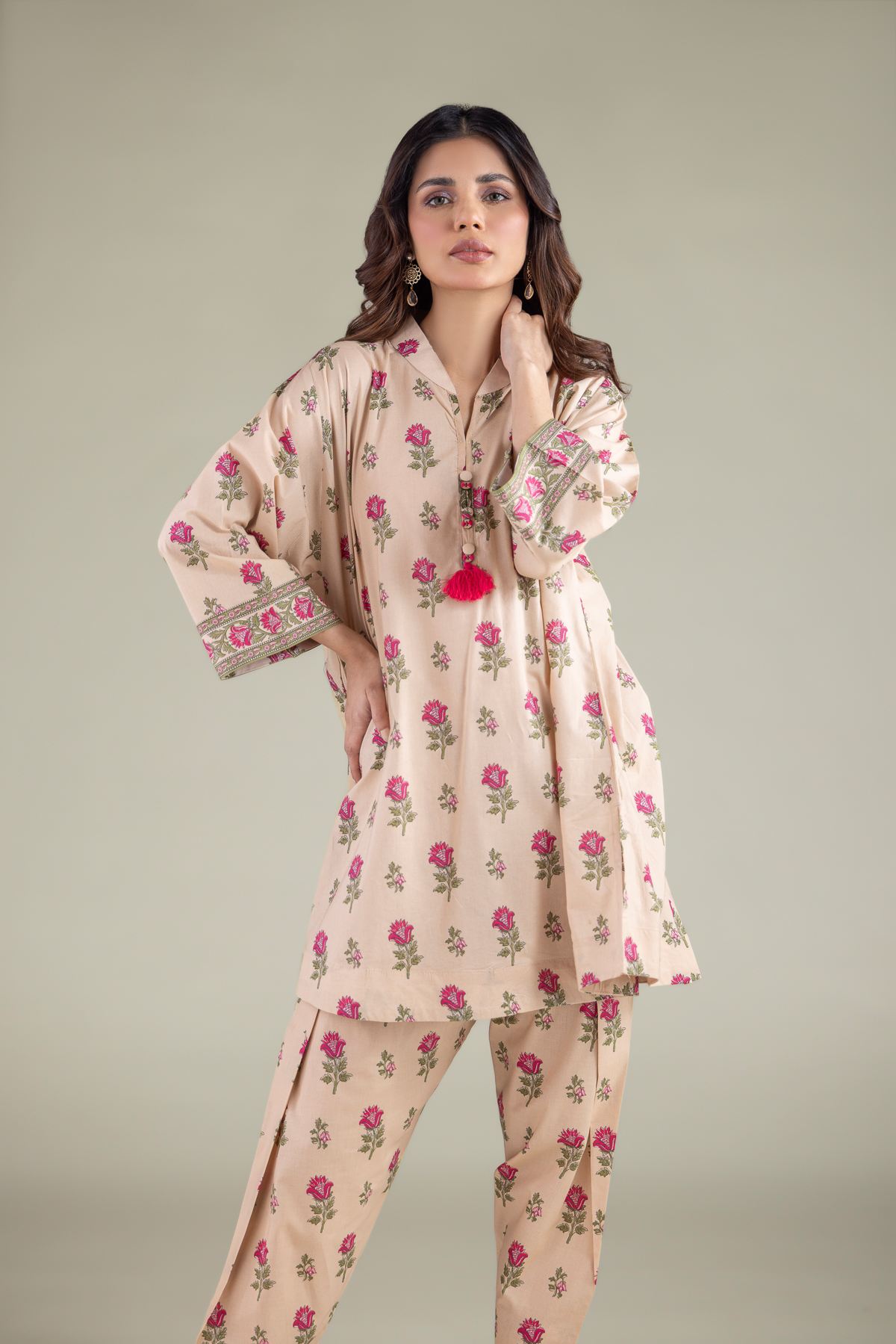 Printed Cambric Floral Tassel Kurta - 1-26-133-A-D-VG