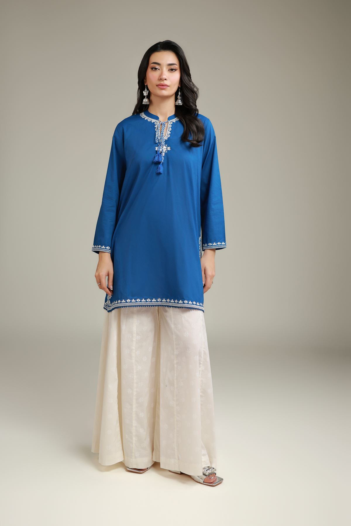 Embroidered Cambric Blue Cambric Kurta - 2-26-106-A-E-VG