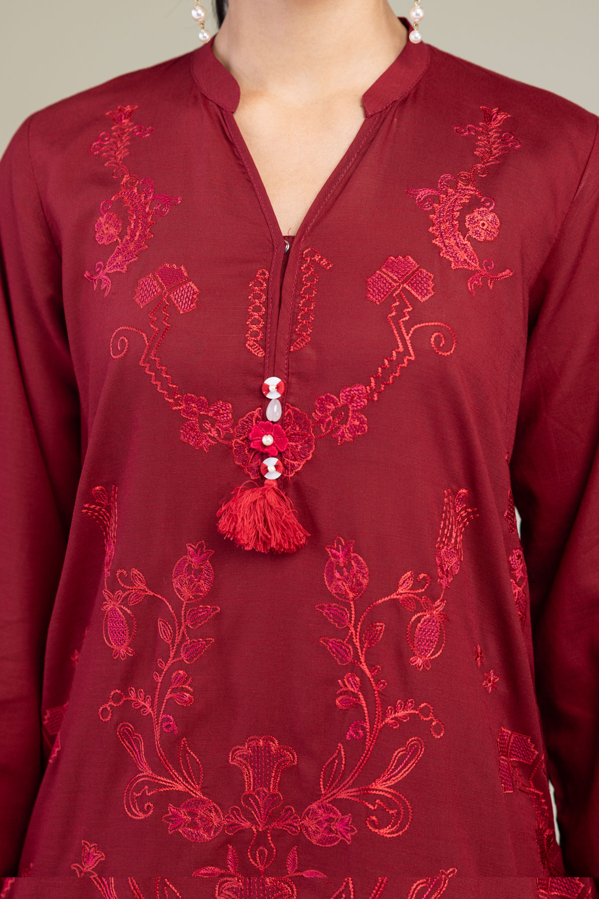 Embroidered Raw Silk V-Neck Silk Kurta - 1-26-102-A-F-VG