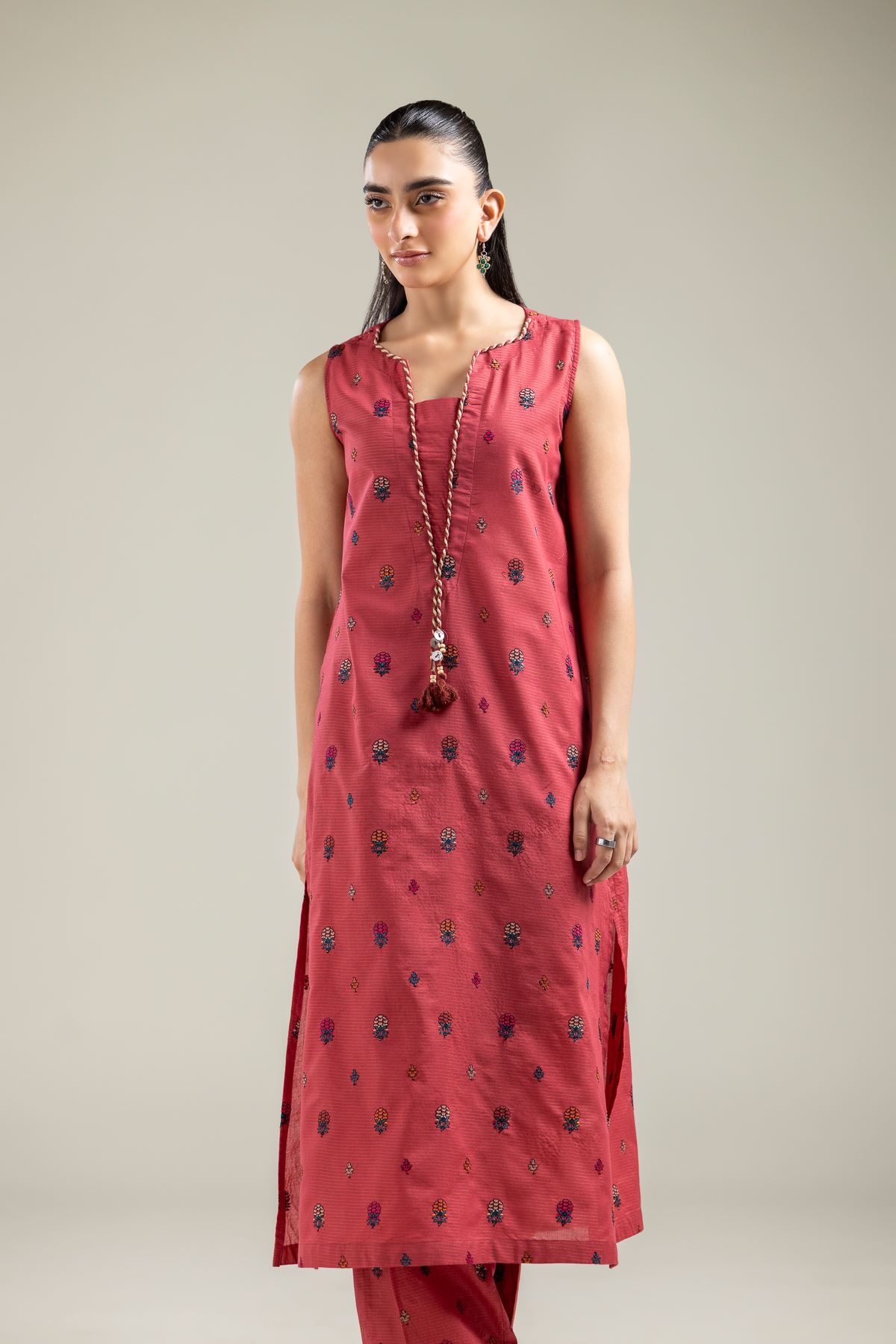 Embroidered Mesuri Sleeveless Longline Kurta - T-A33-26-102FD-VG