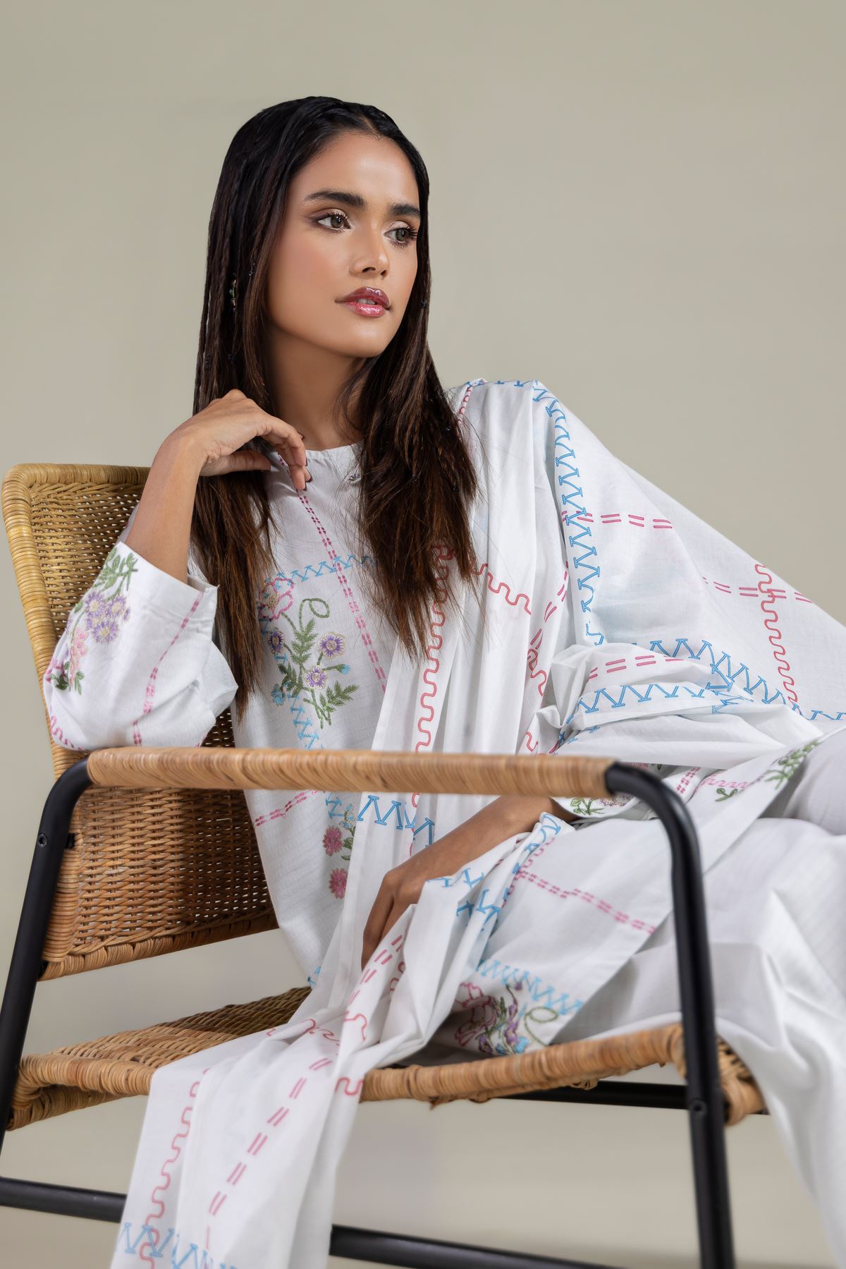 Embroidered Lawn Floral Tassel Dupatta - 1-26-119-C-G-VG
