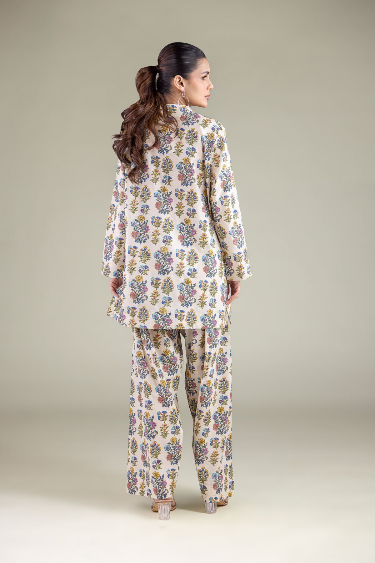 Printed Cambric Floral V-Neck Kurta - 2-26-106-A-B-VG