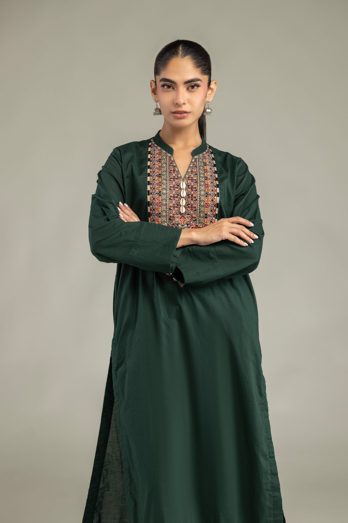 Embroidered Cambric Green Cambric Kurta - 1-26-102-A-F-VG