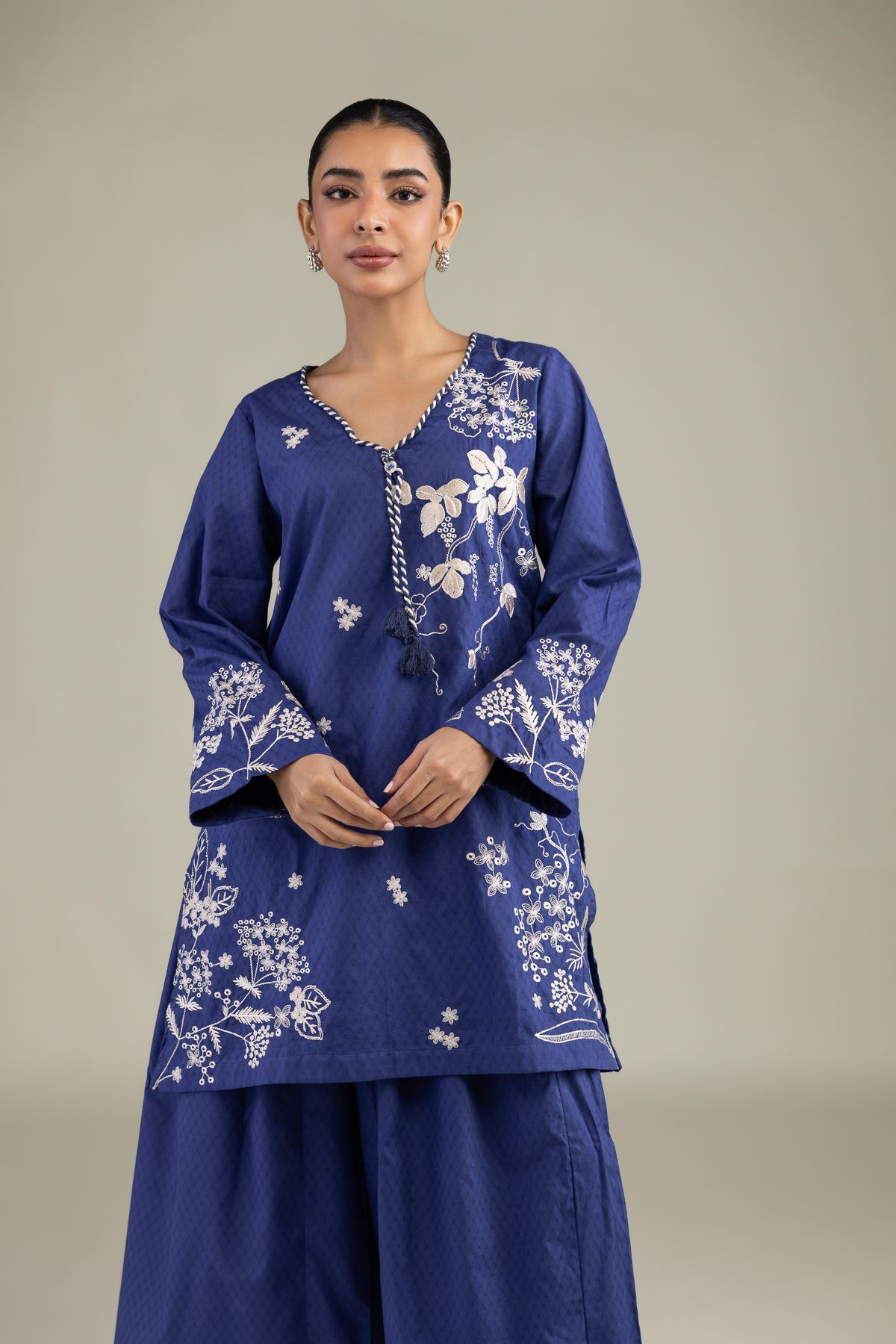 Embroidered Cotton Dobby Cotton Navy Kurta - 1-26-229-B-F1-VG