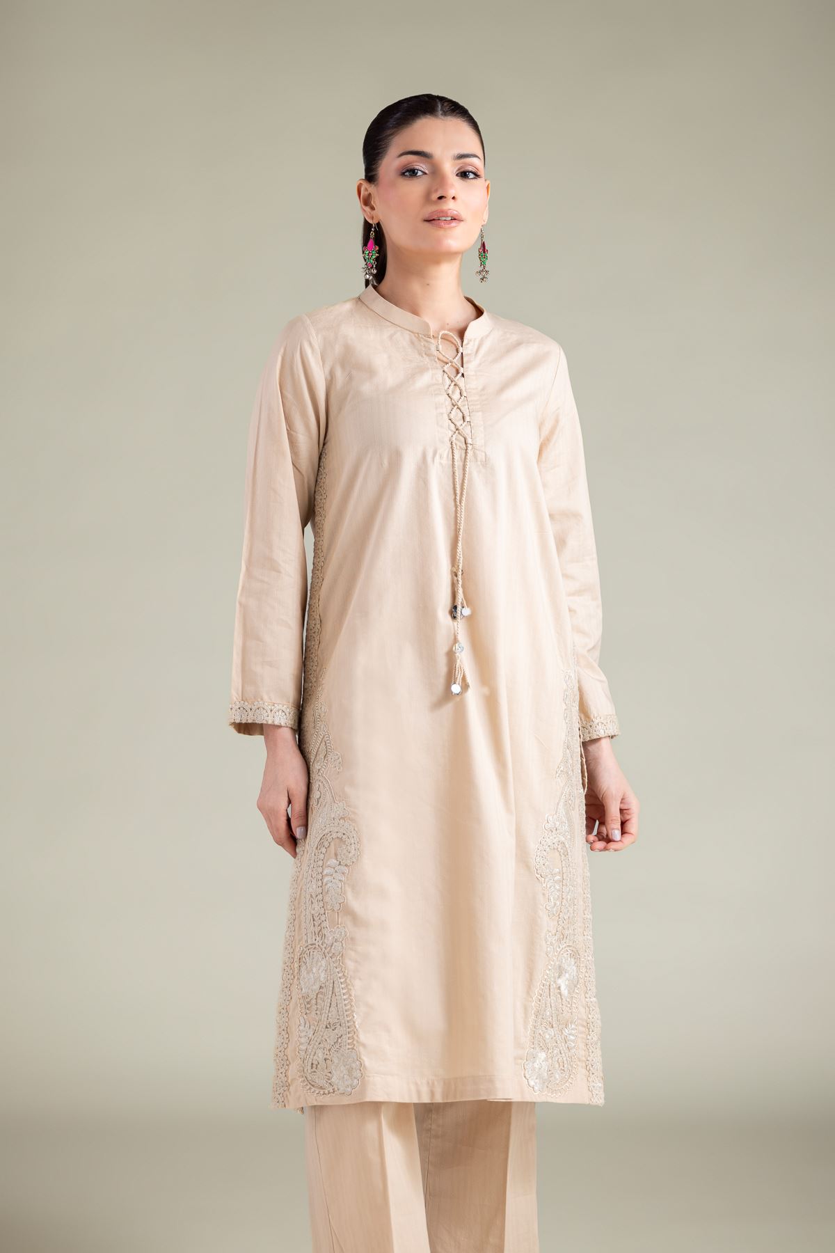Embroidered Cotton Dobby Solid Longline Kurta - 1-26-130-A-F-VG