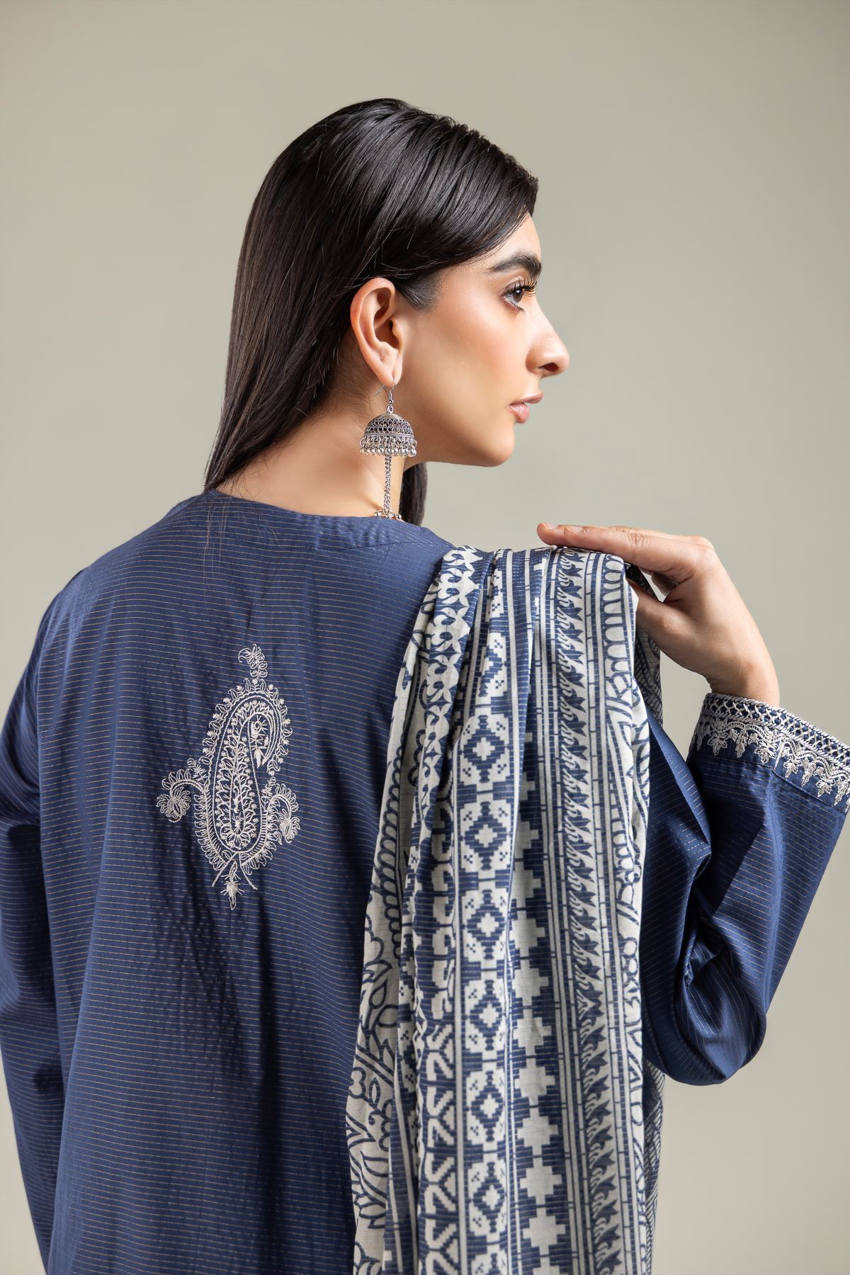 Embroidered Mesuri Navy Mesuri Dupatta - 1-26-121-A-G-VG