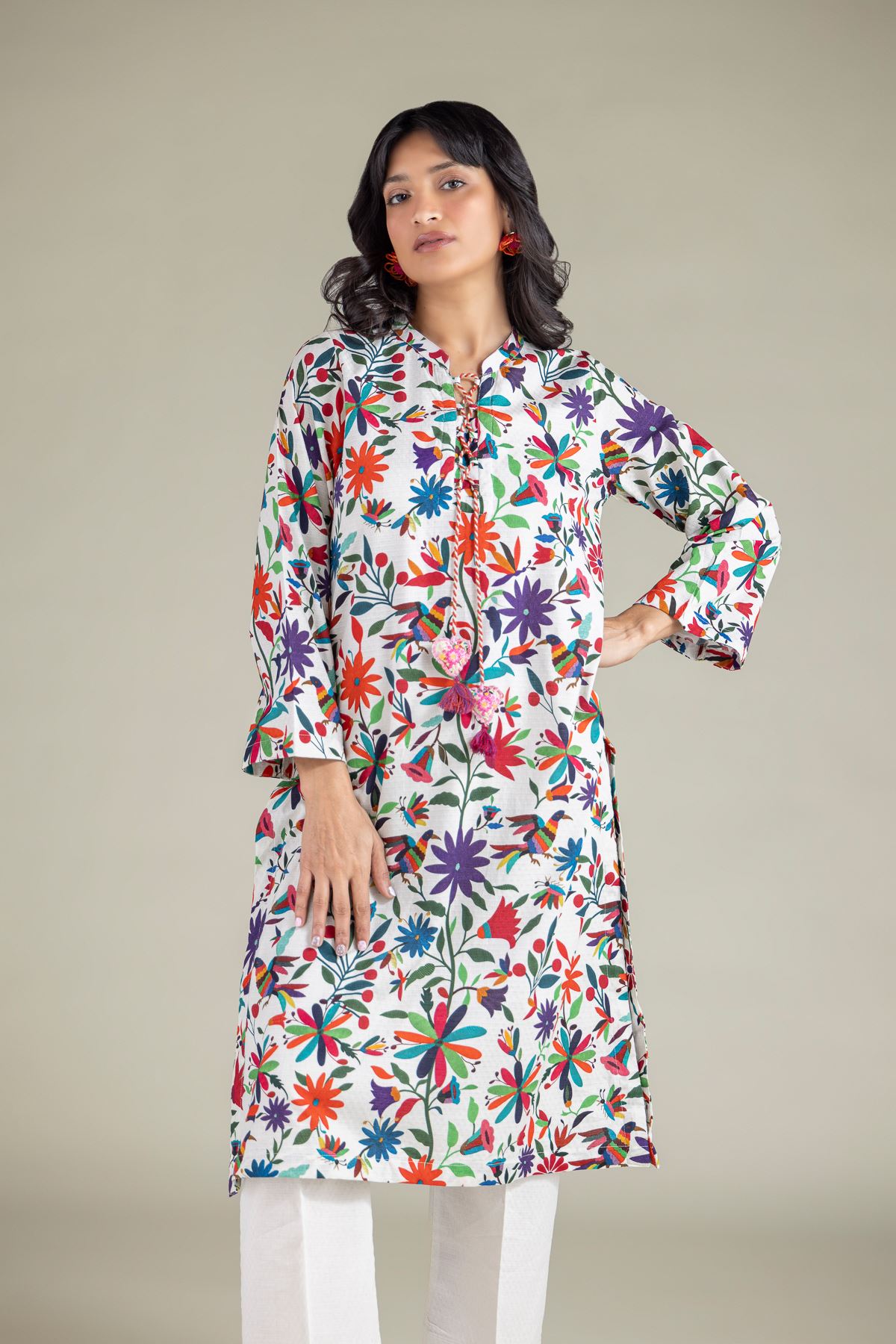 Embroidered Cotton Dobby Kurta - 26-01-3E9-08TA-VG