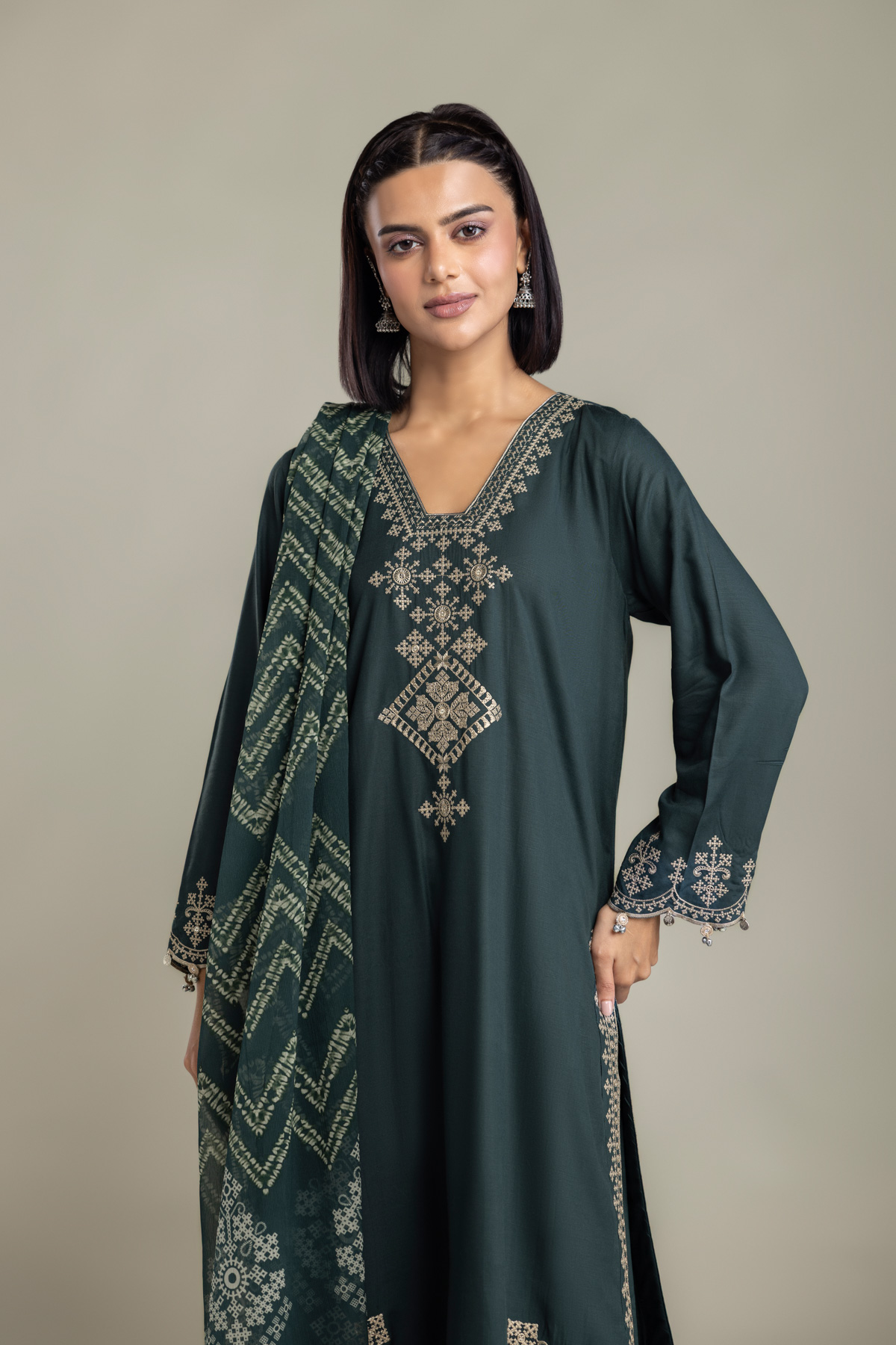 Embroidered Raw Silk 3-Piece Tailored Set - 1-26-408-A-B1-VG