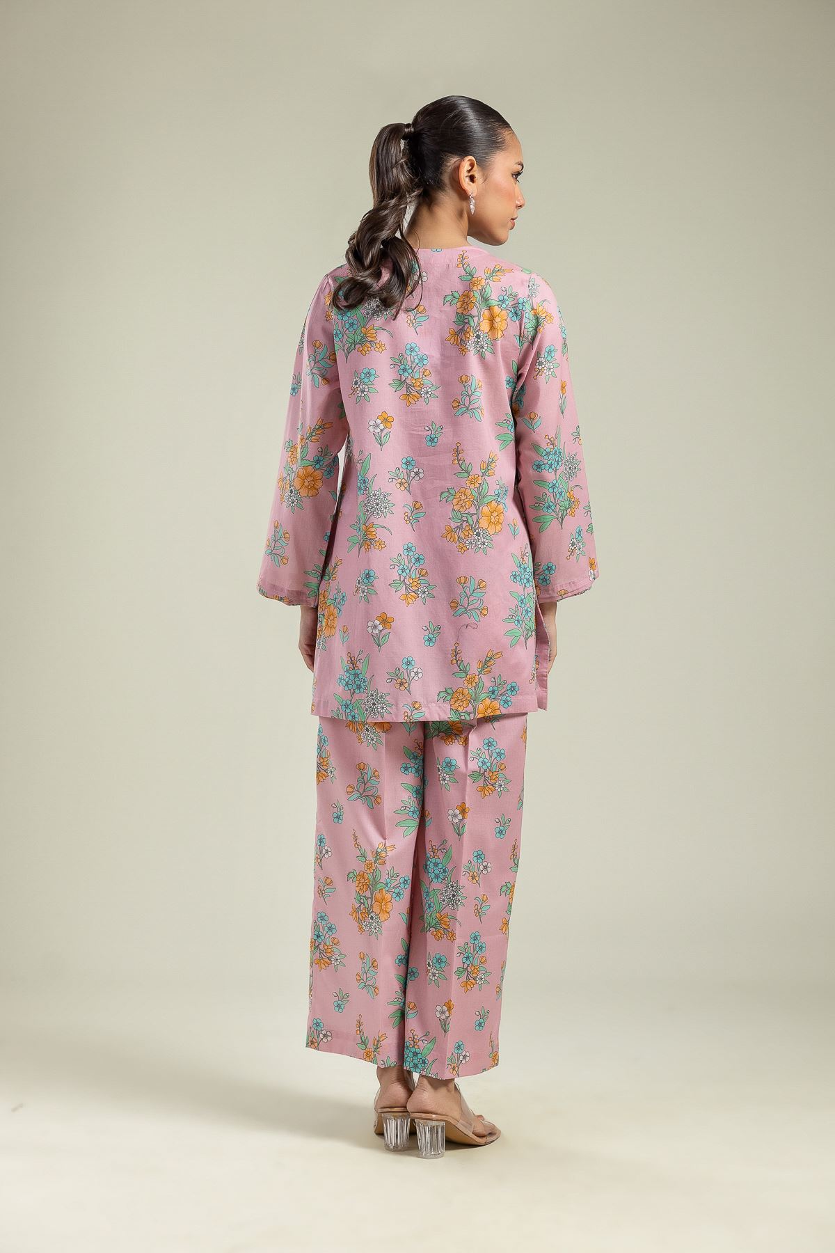 Printed Cambric Floral V-Neck Kurta - 1-26-201-A-C-VG