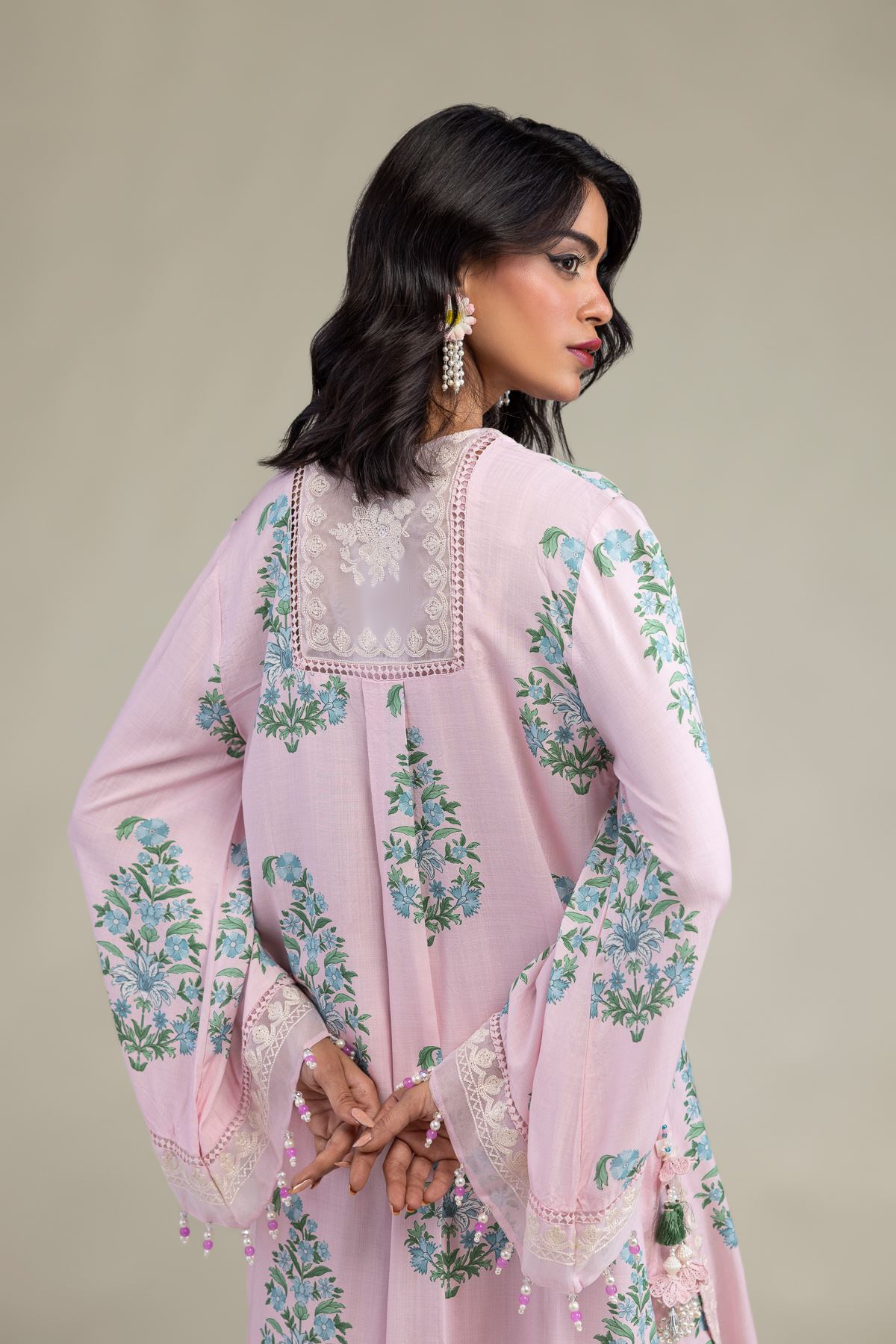Embroidered Raw Silk Long Pink Kurta - 8-26-216-B-B1-VG