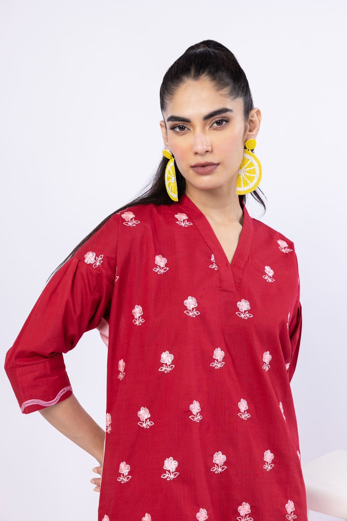 Embroidered Crosshatch Poplin Kurta - 25-10-11E1-09TB-VG
