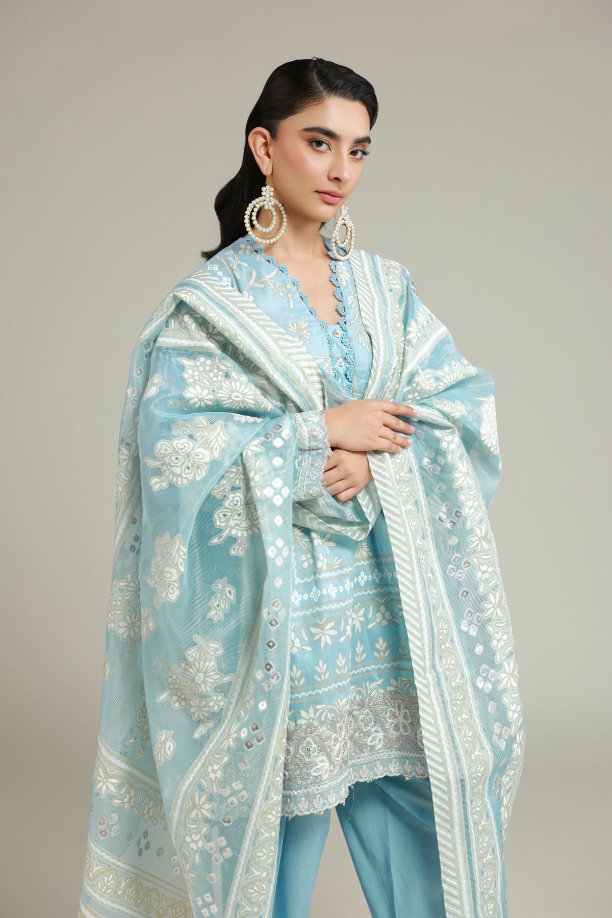 Embroidered Cambric Tailored 3-piece Set - 6-26-202-A-I1-VG
