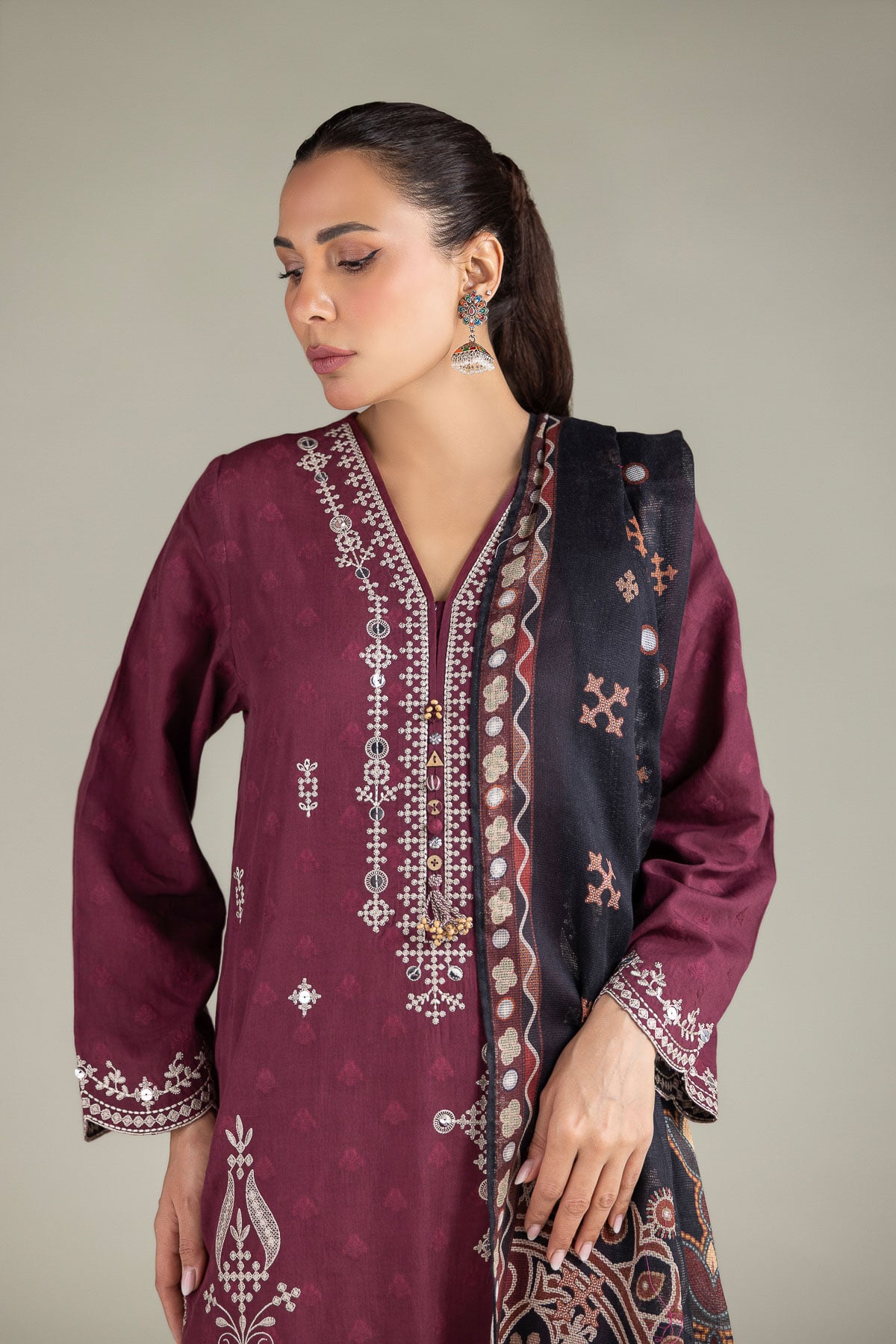 Embroidered Broshia Fabrics 3 Piece - 2-26-308-A-B1-VG