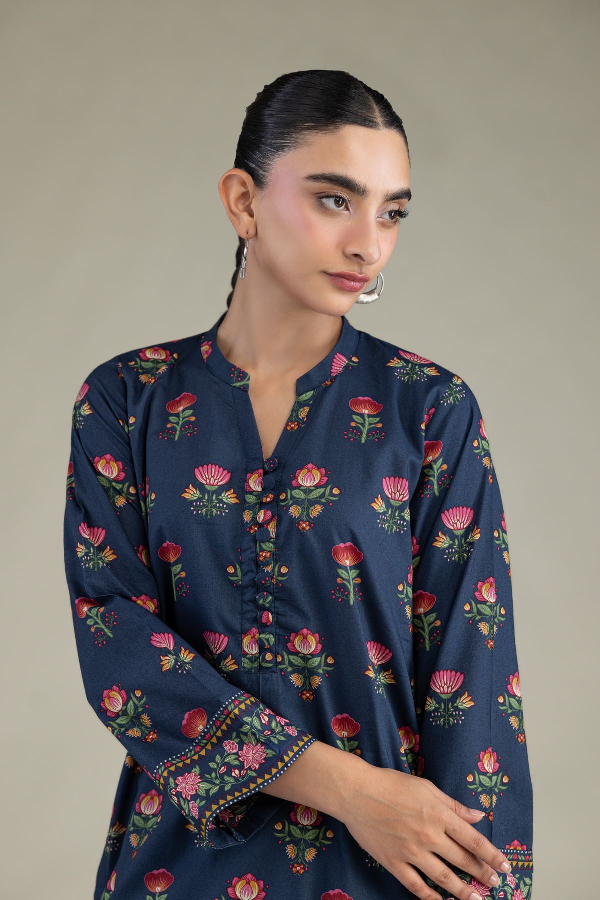 Printed Cambric Cambric Navy Kurta - 2-26-308-A-G1-VG