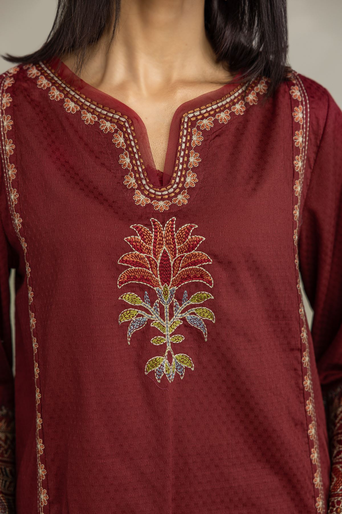 Embroidered Cotton Dobby Floral Cotton Kurta - 1-26-305-C-H2-VG