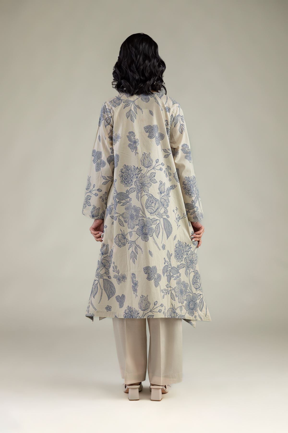Embroidered Cambric Floral Longline Kurta - 1-26-229-B-F1-VG