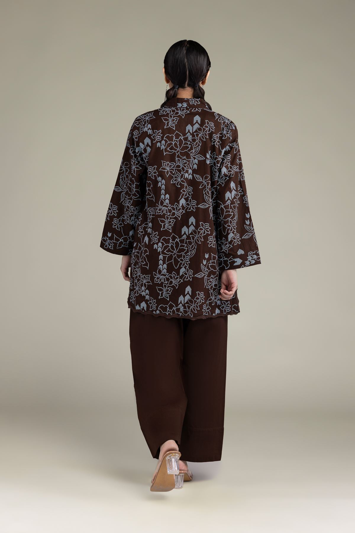 Printed Cambric Brown V-Neck Kurta - 1-26-231-A-D1-VG