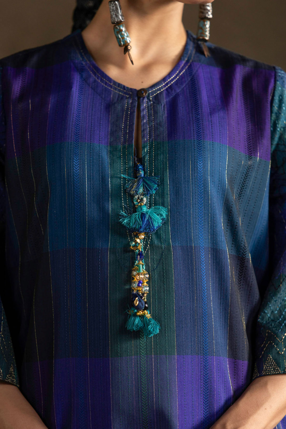 Yarn Dyed Embroidered Handwoven Kurta - 2-26-308-A-G1-VG