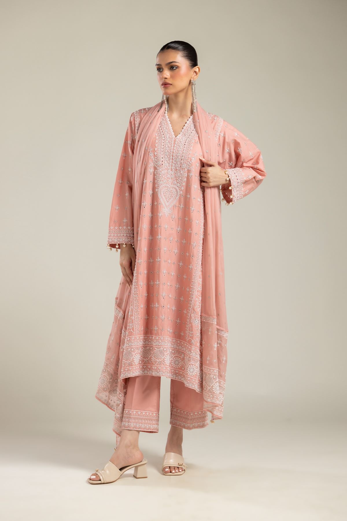 Embroidered Raw Silk 3 Piece Co-ord Set - 2-26-215-A-J-VG