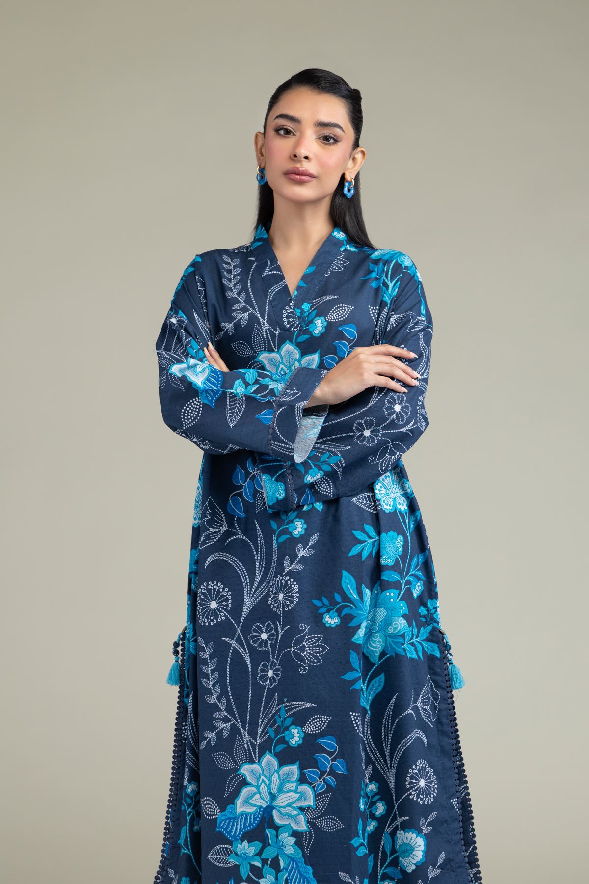 Printed Cotton Dobby Floral Longline Kurta - 1-26-247-A-J1-VG