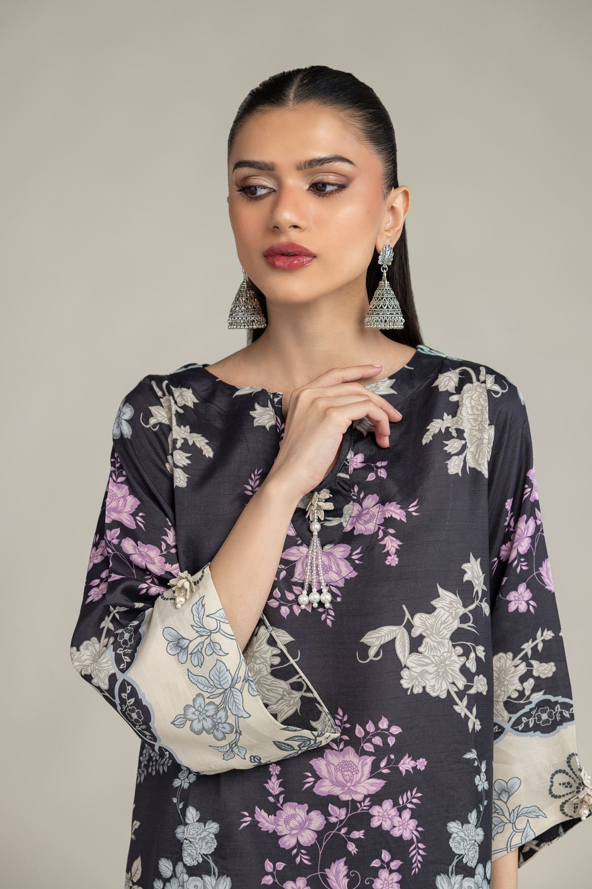 Embroidered Raw Silk Short Black Kurta - 1-26-225-A-C1-VG