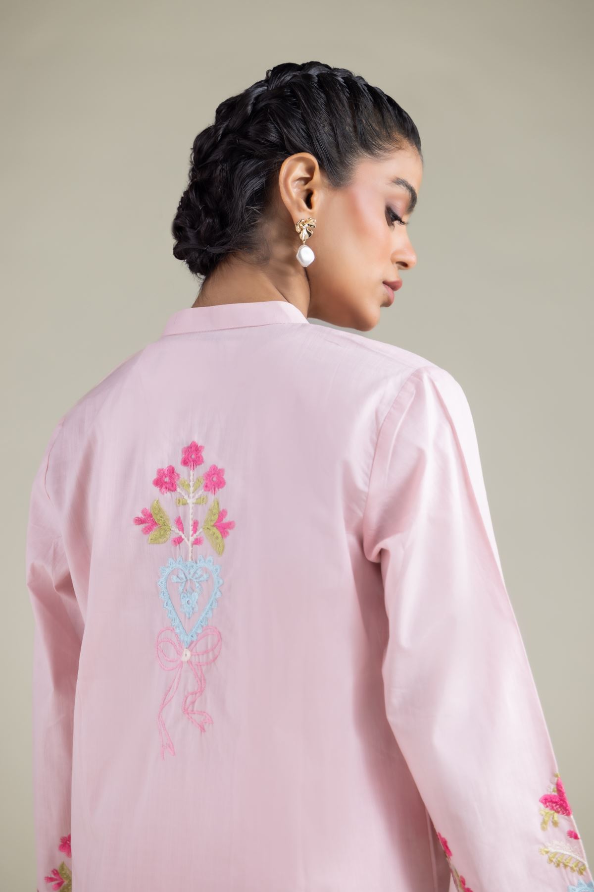 Embroidered Textured Cotton Floral Longline Kurta - 1-26-116-A-A-VG