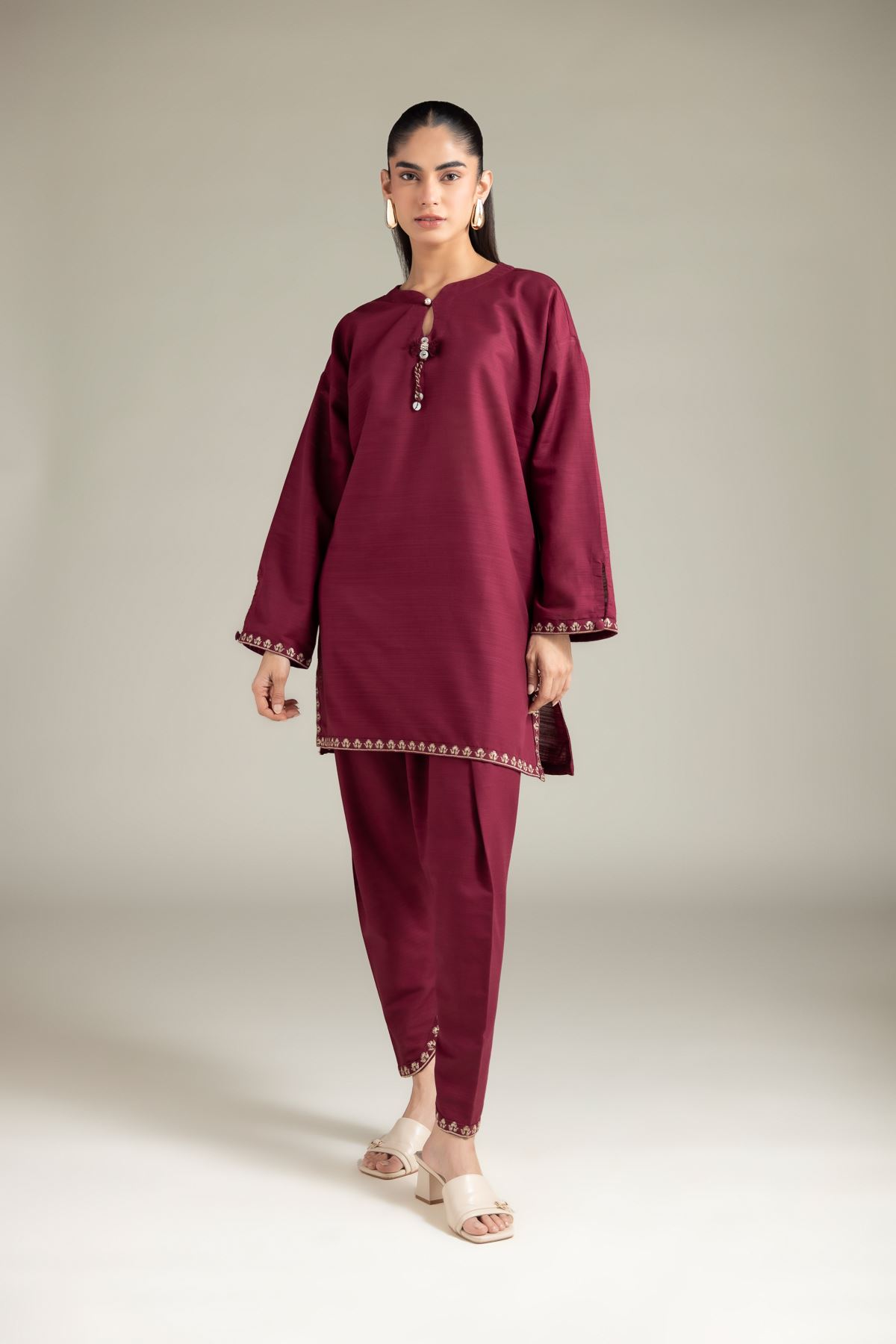 Embroidered Textured Cotton Kurta - 1-26-109-A-I-VG